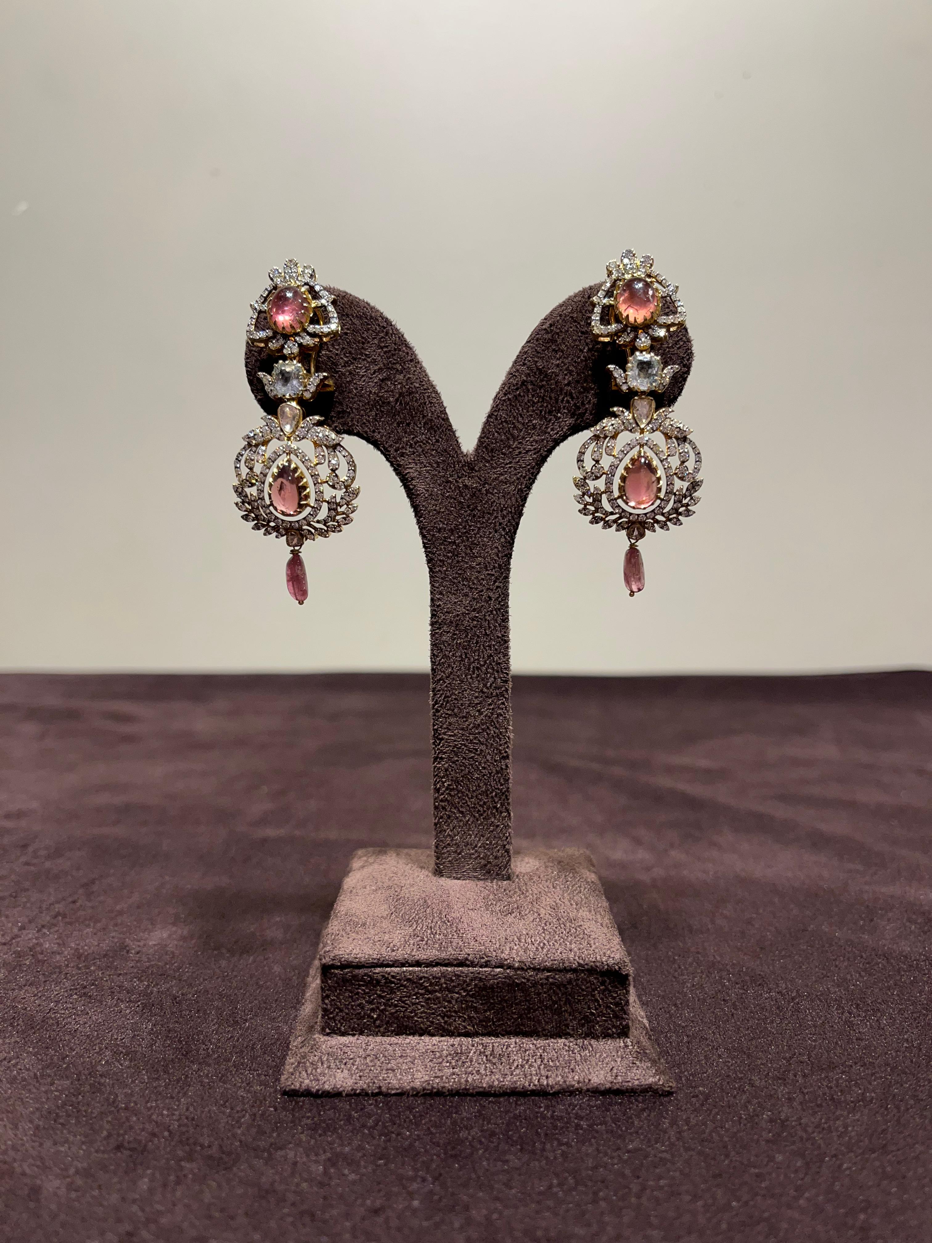 Elegant Victorian Polki Hangings with Tourmaline