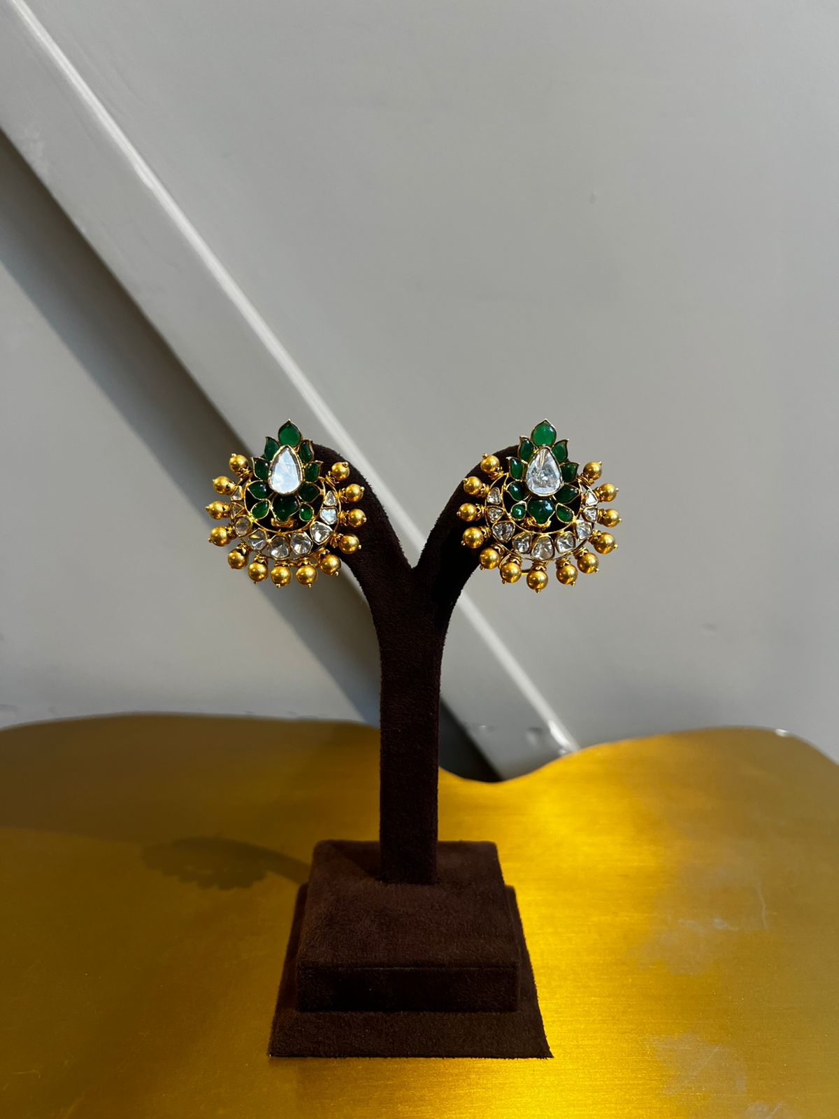 Brilliant Polki Earrings with Emerald