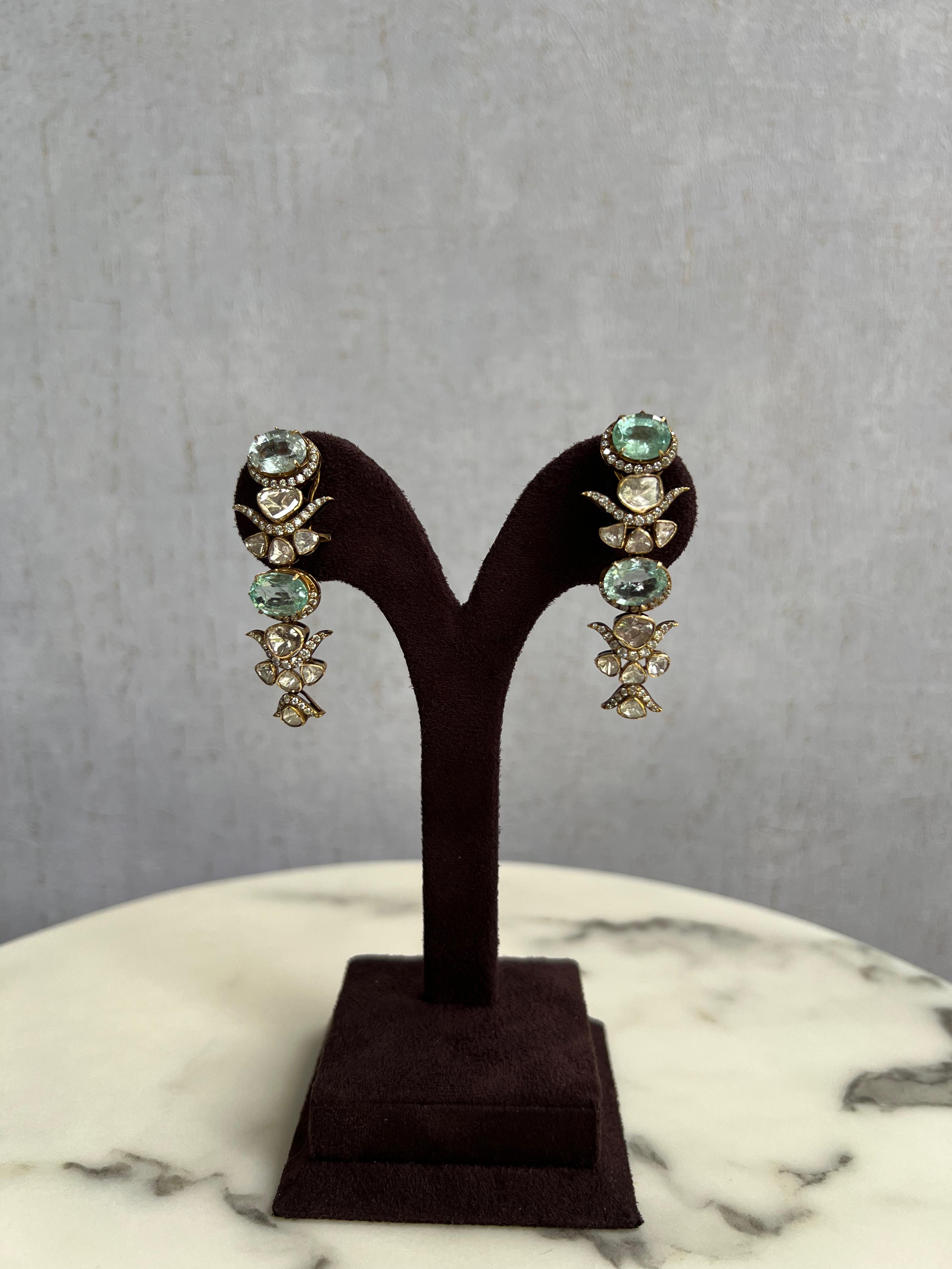 Glamorous Polki Earrings with Russian Emerald
