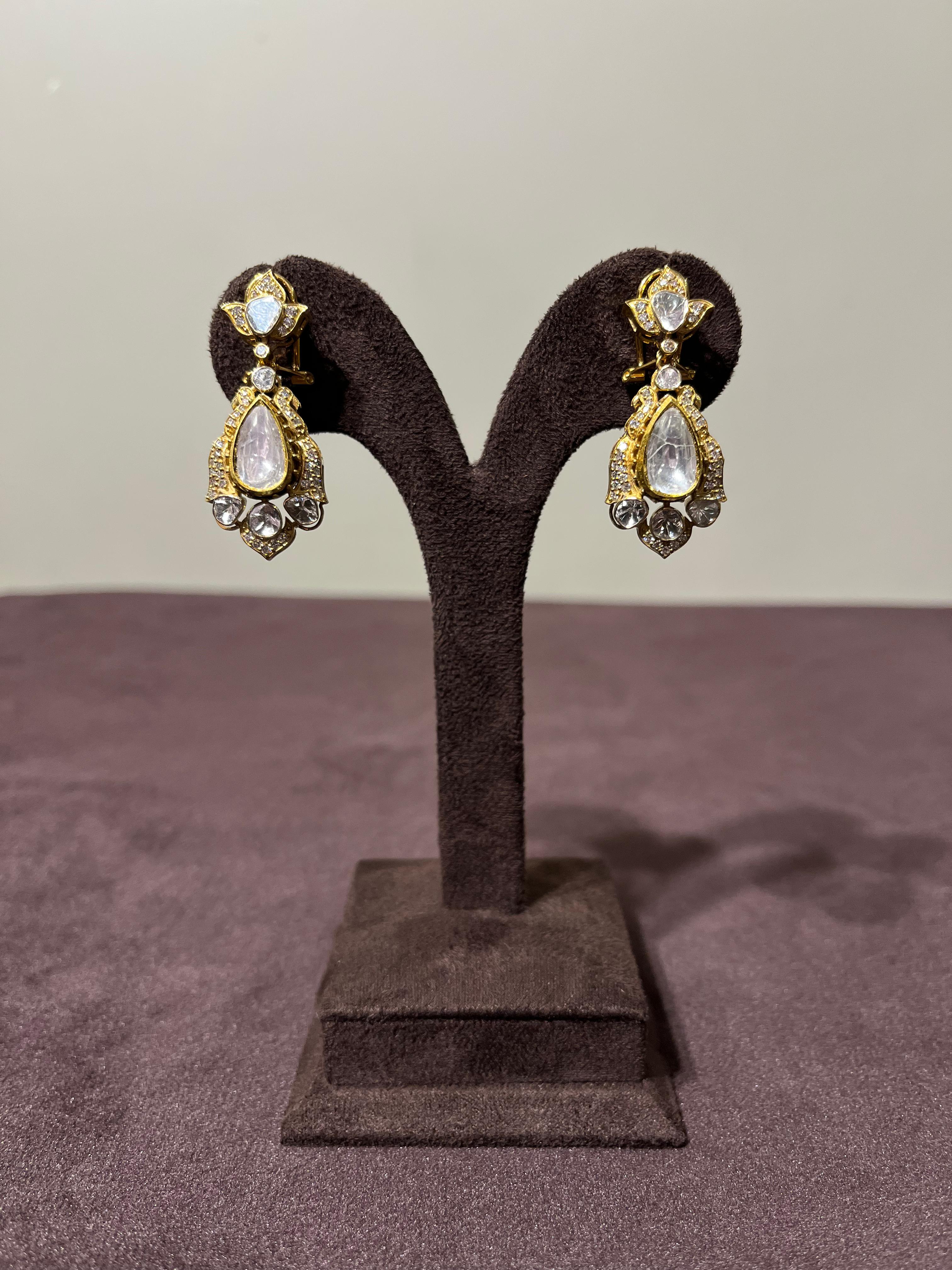 Contemporary Lotus Polki Earrings