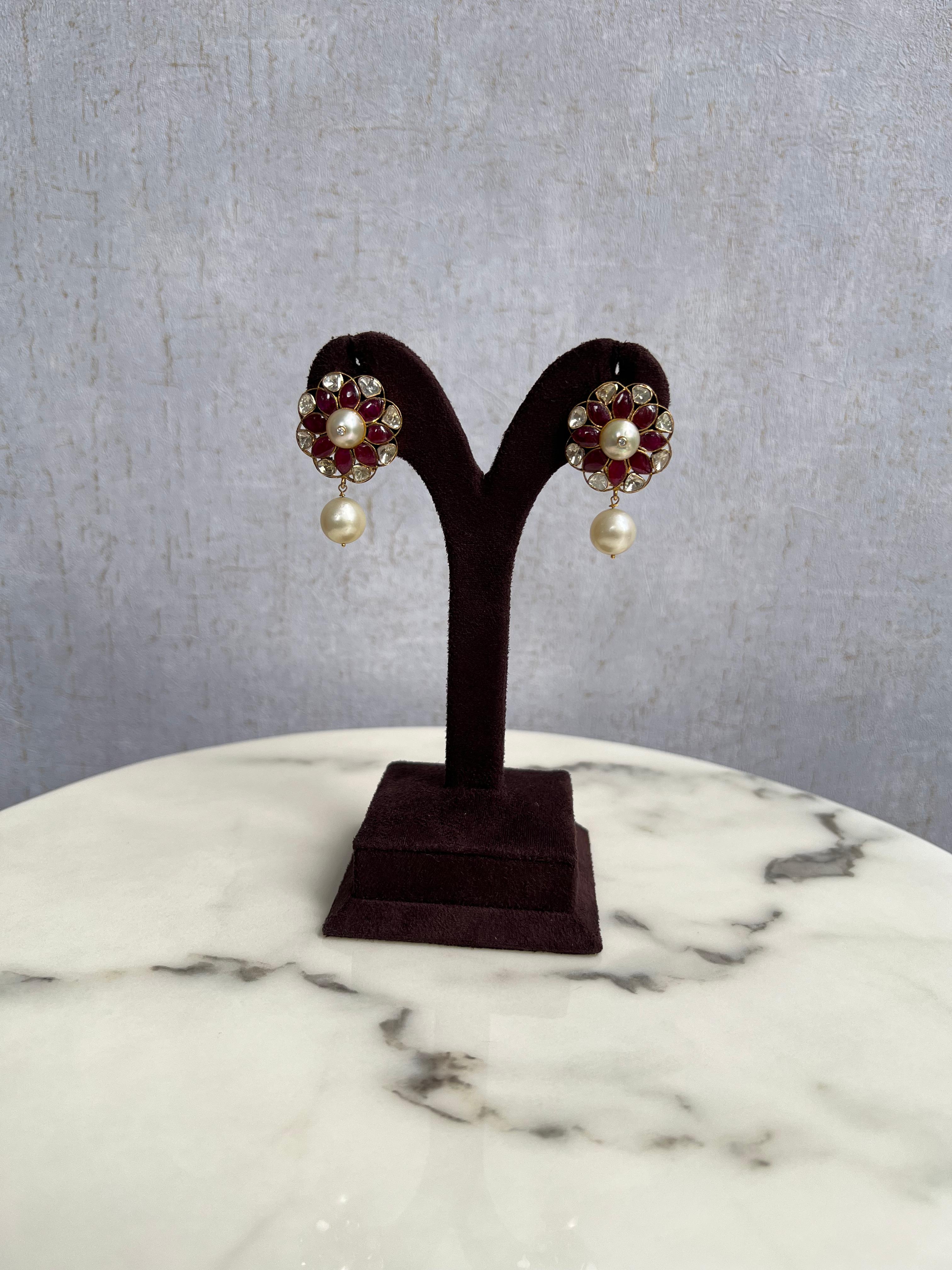 Pearl Drops Polki Studs