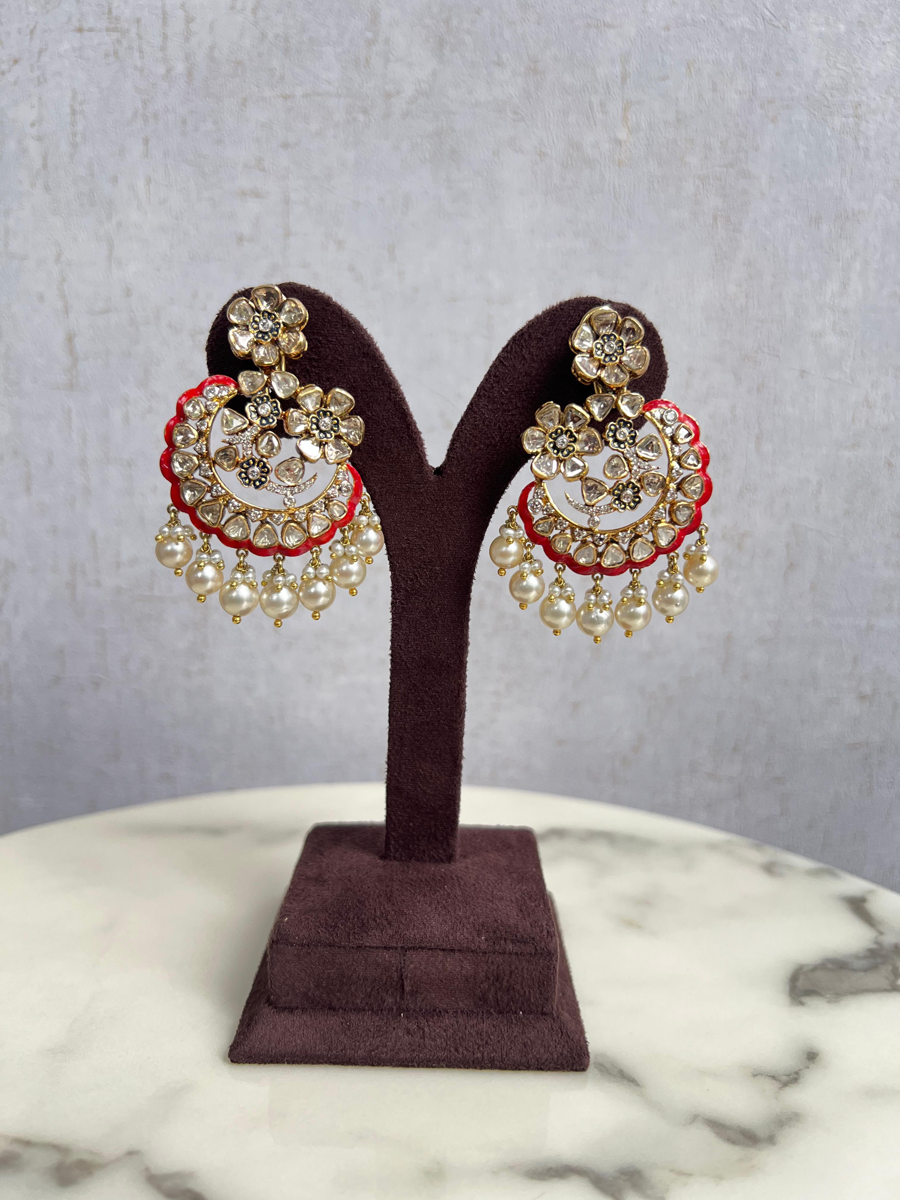 Floral Polki Chand Bali