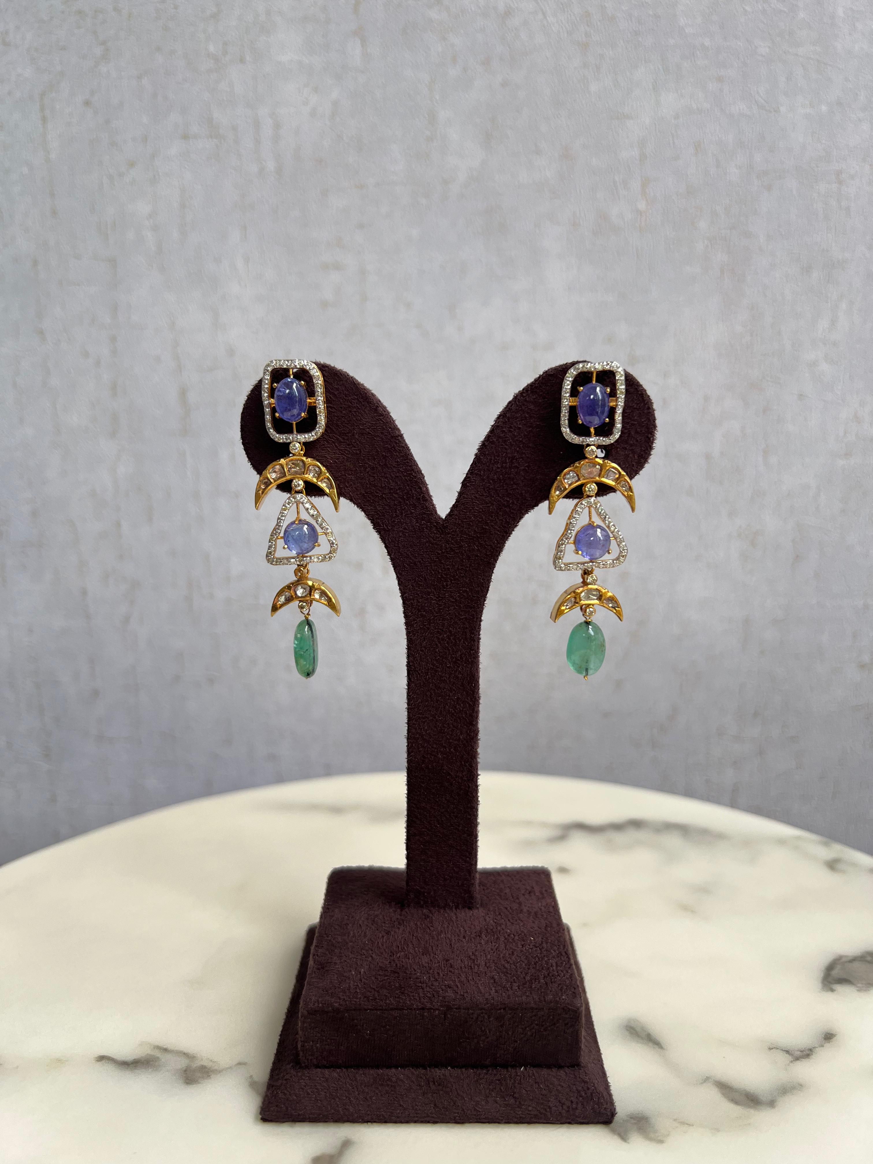 Exquisite Polki Earrings with Tanzanite