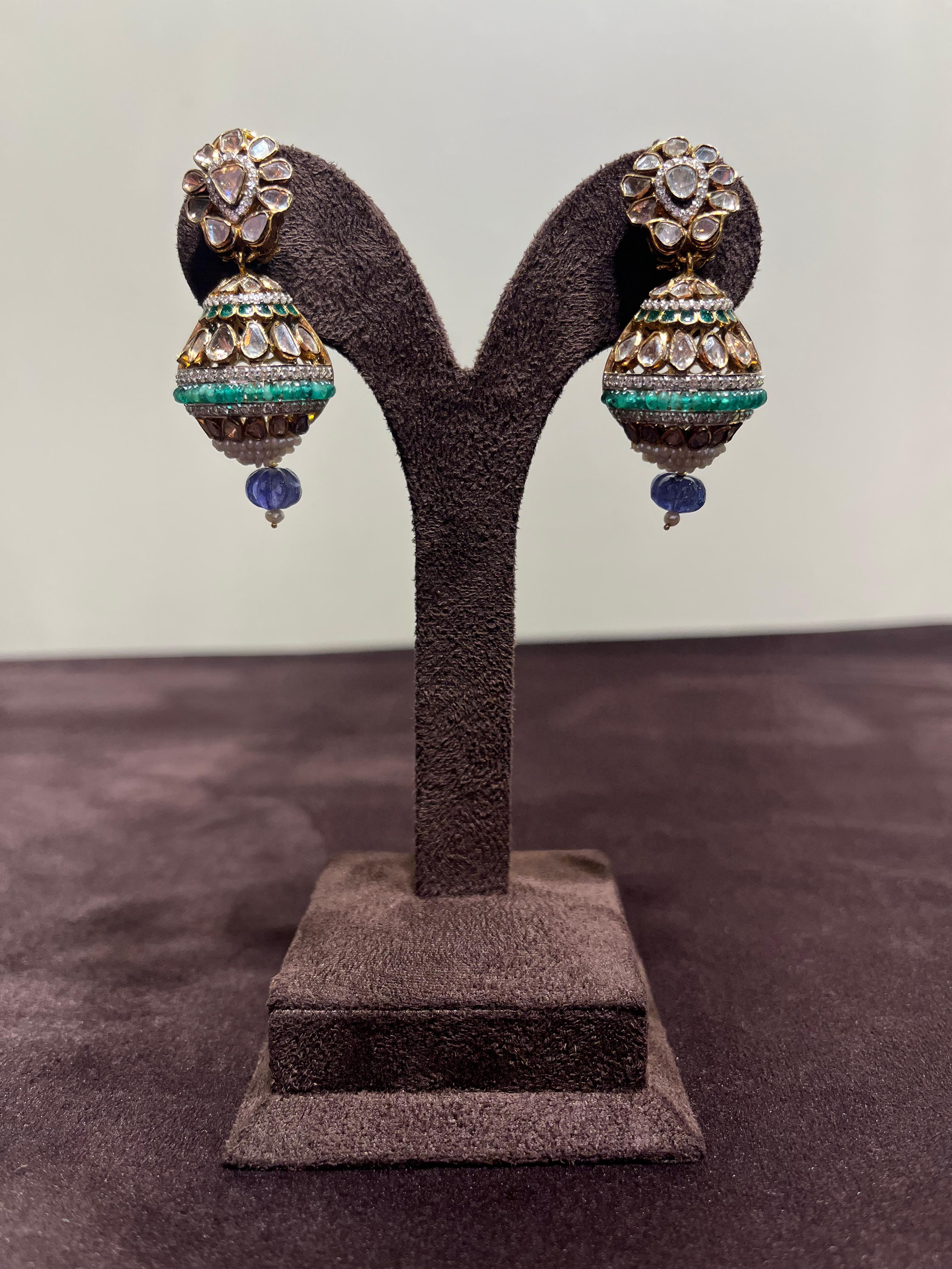 Modern Polki Jumkies with Tanzanite Beads