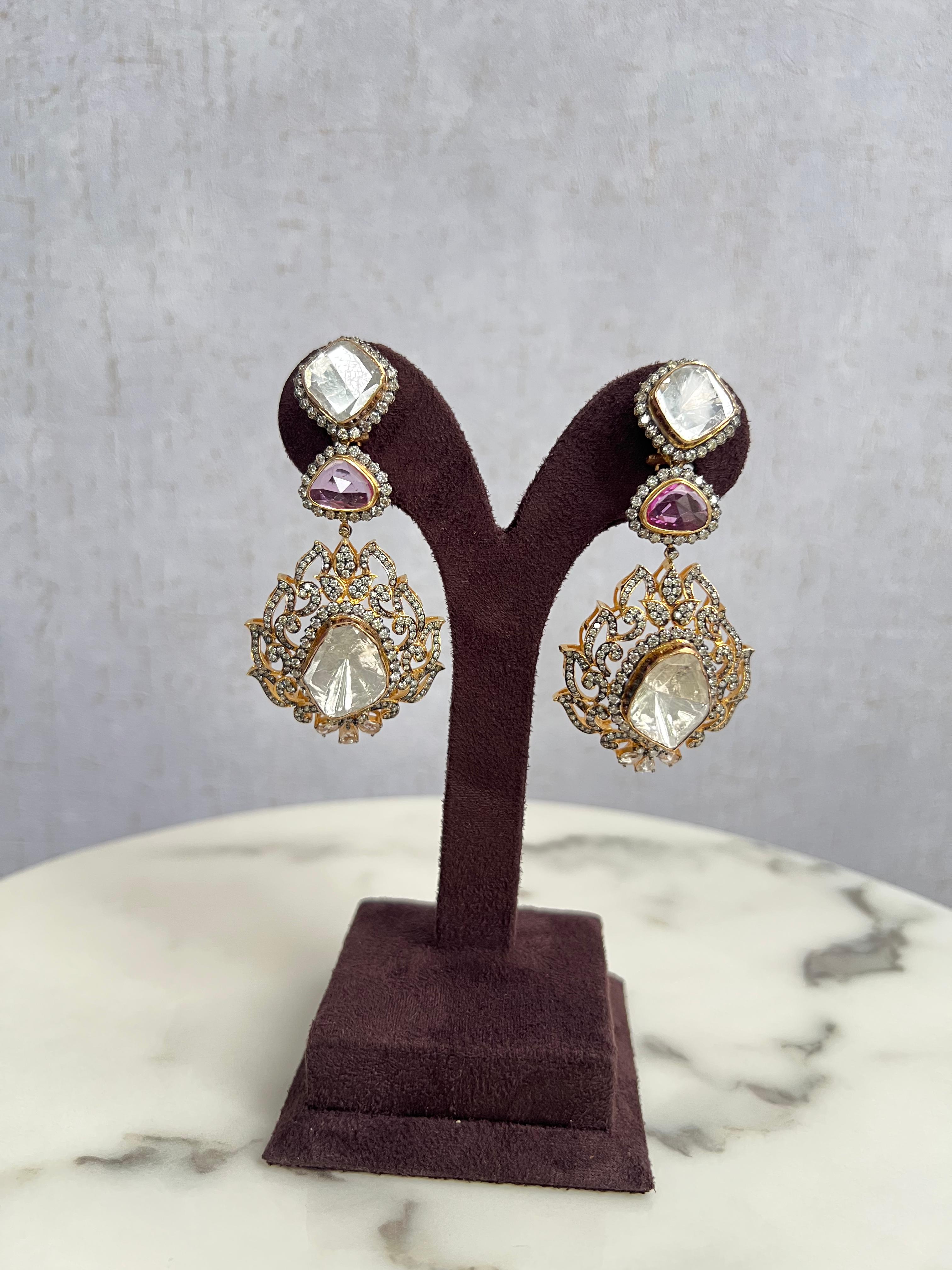 Dazzling Polki Hangings with Pink Sapphire