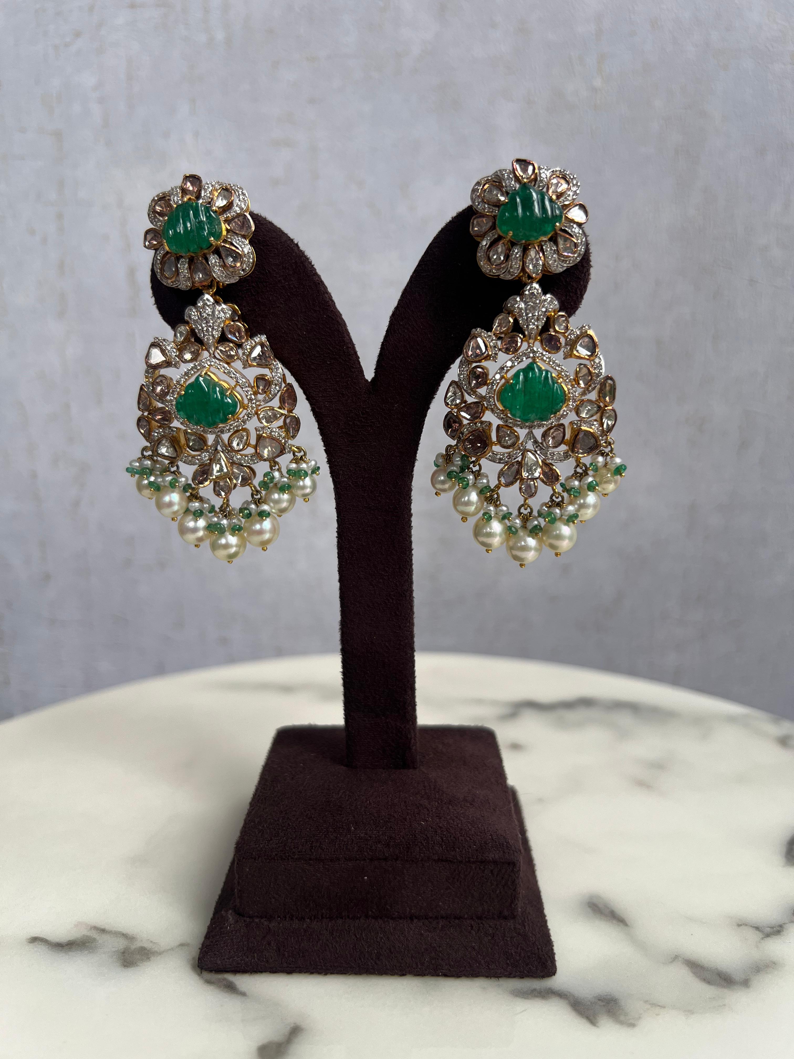 Polki hangings with Carved Emerald