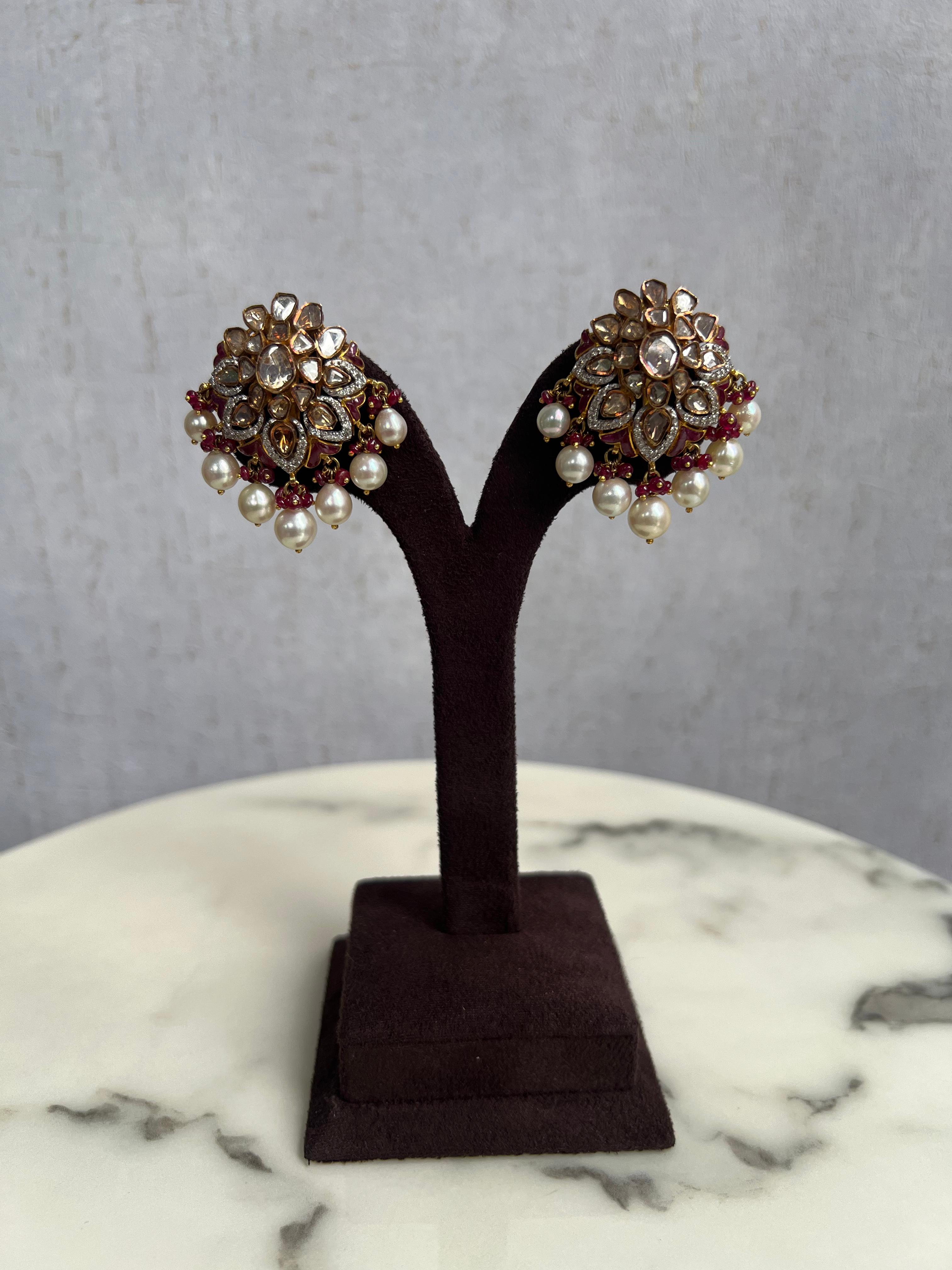 Floral Polki earrings with Rubies