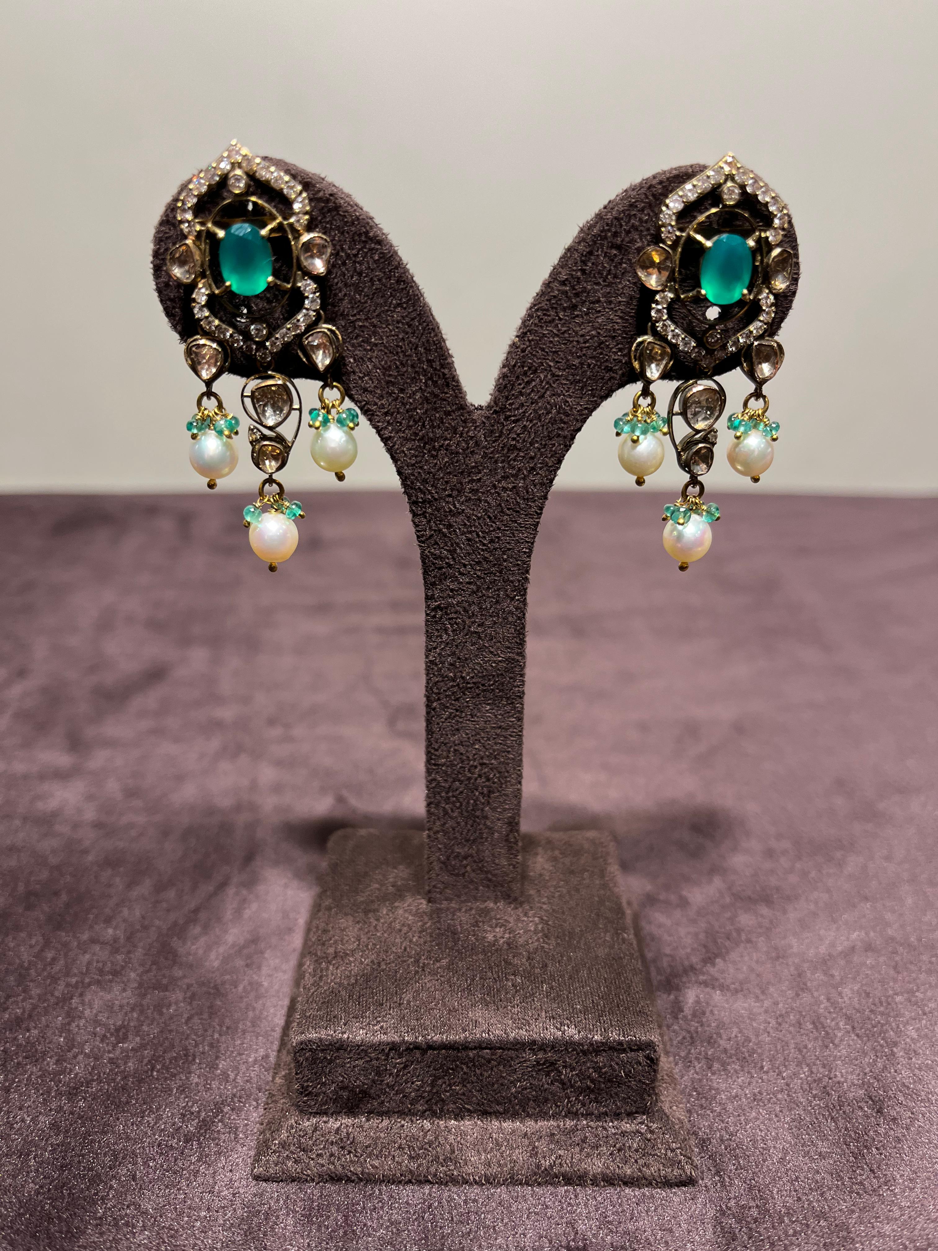 Fancy Victorian Polki Hangings with Pearl drop