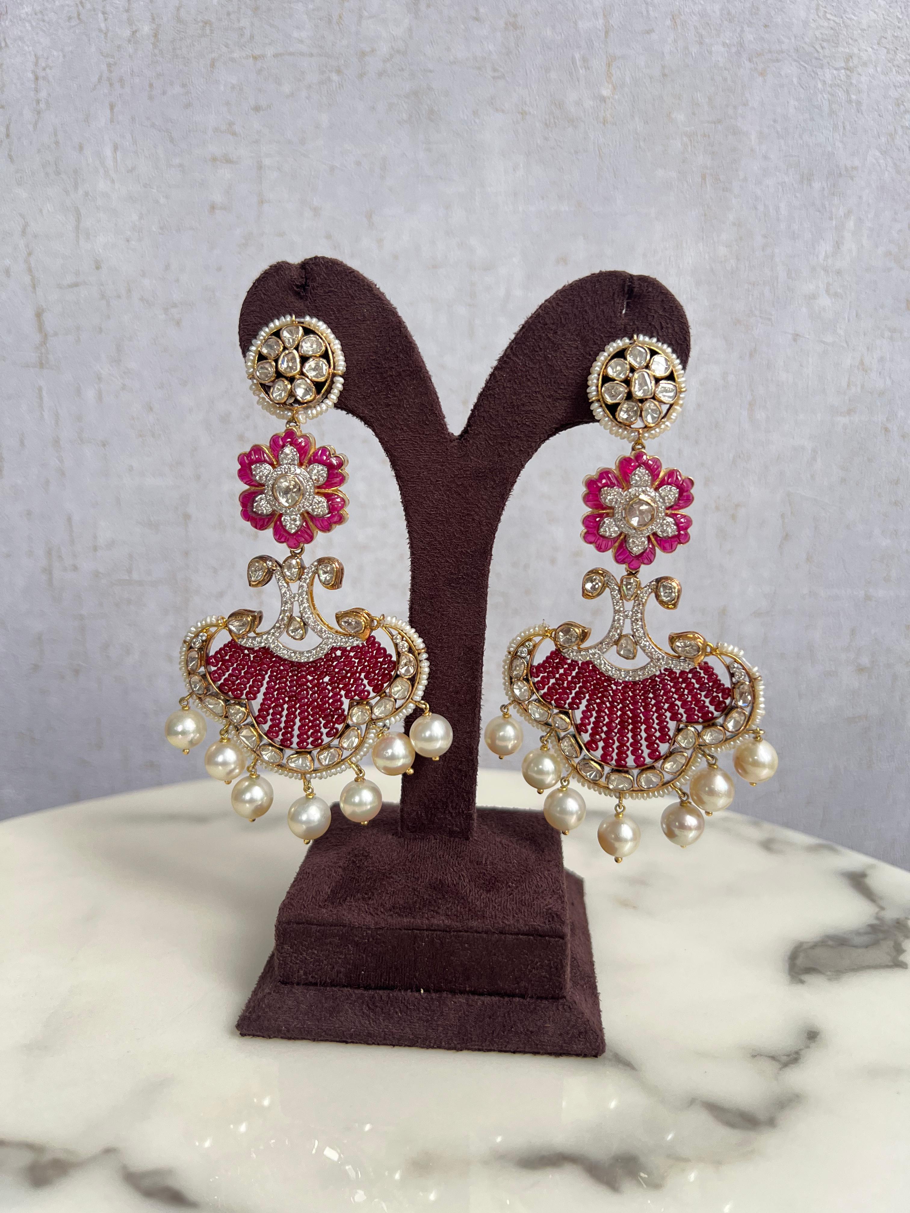 Statement Polki Hangings with Ruby Beads