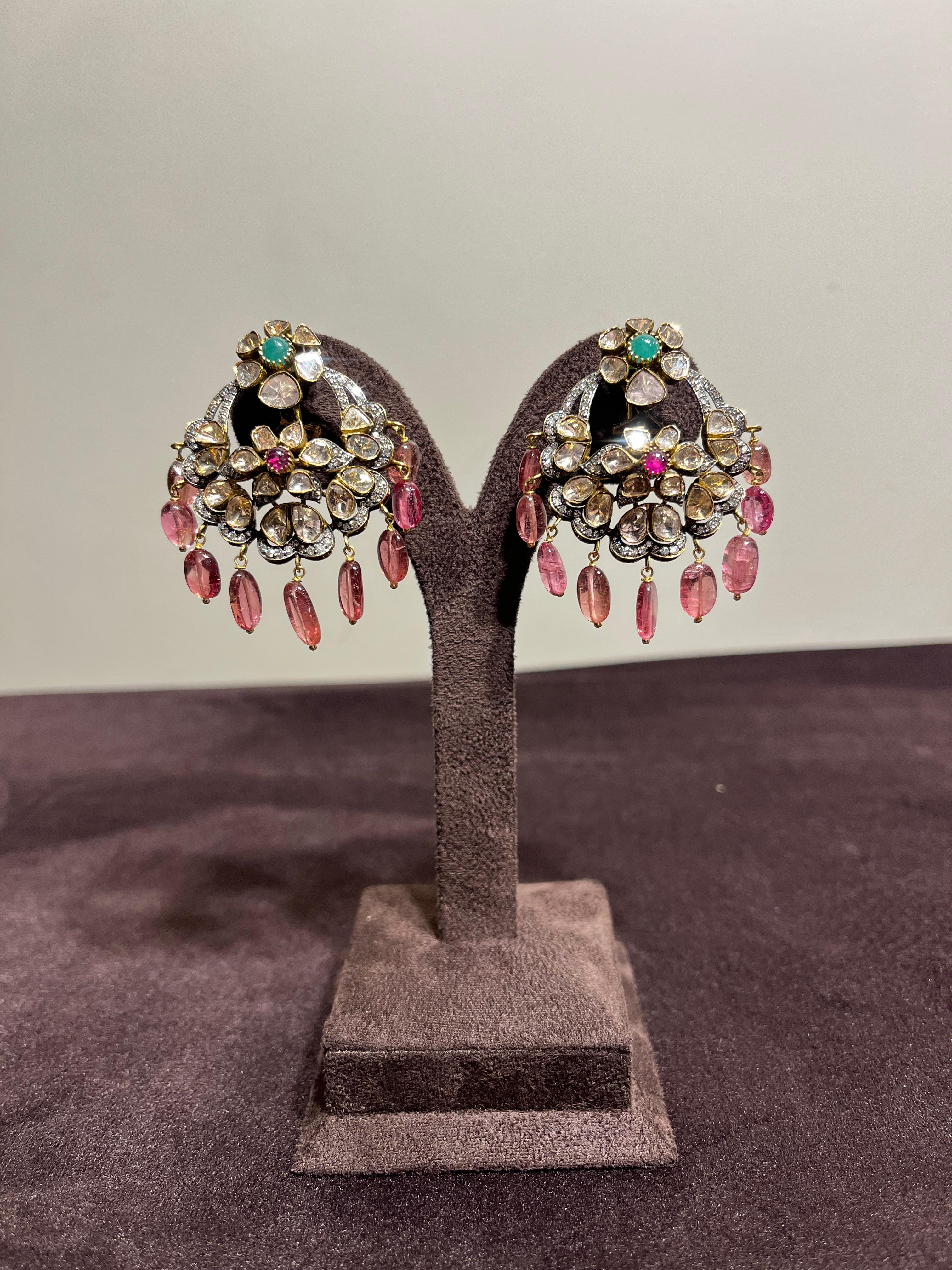 Elegant Victorian Chand Bali with Tourmaline Beads