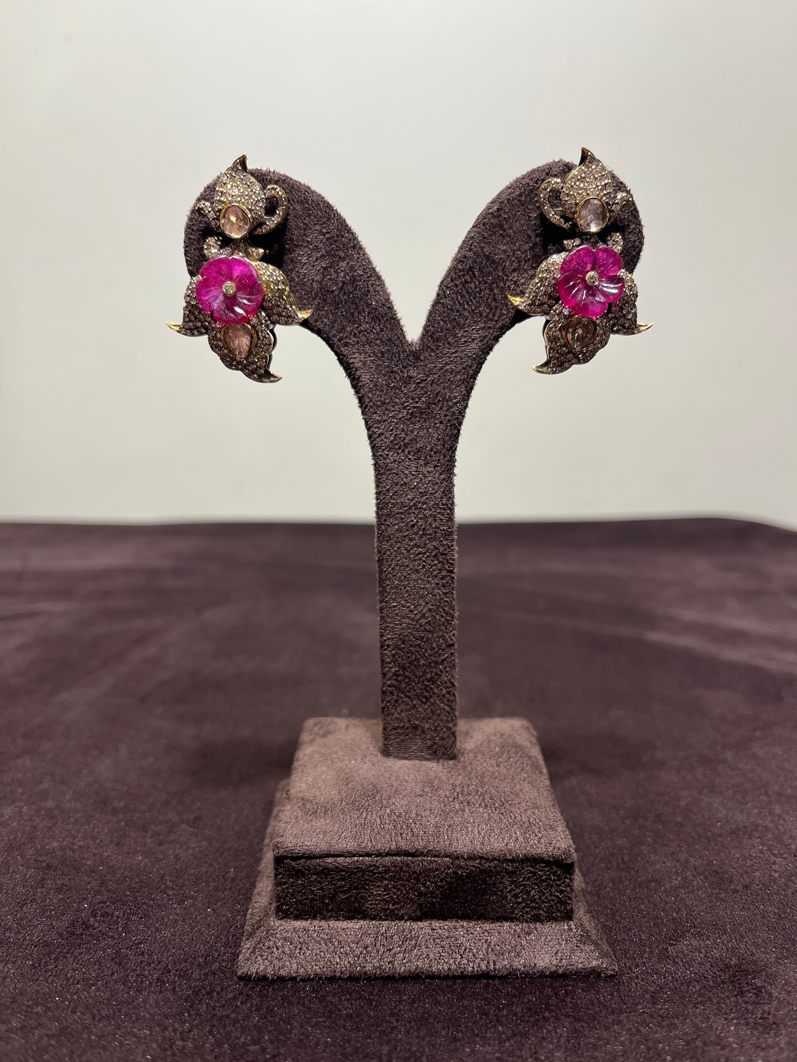 Carved Ruby Flower Victorian Hangings