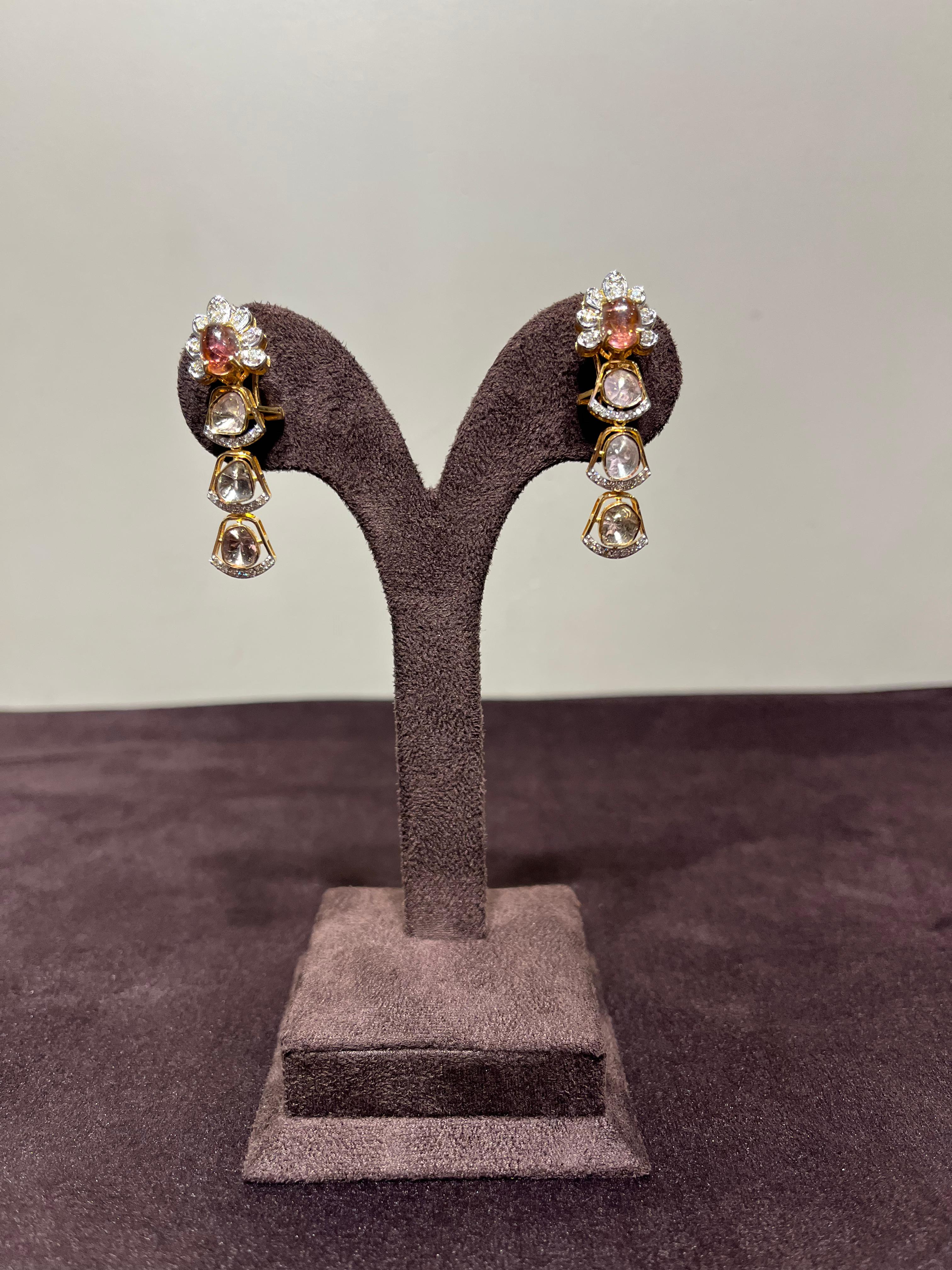 Classic Polki Hangings with Tourmaline