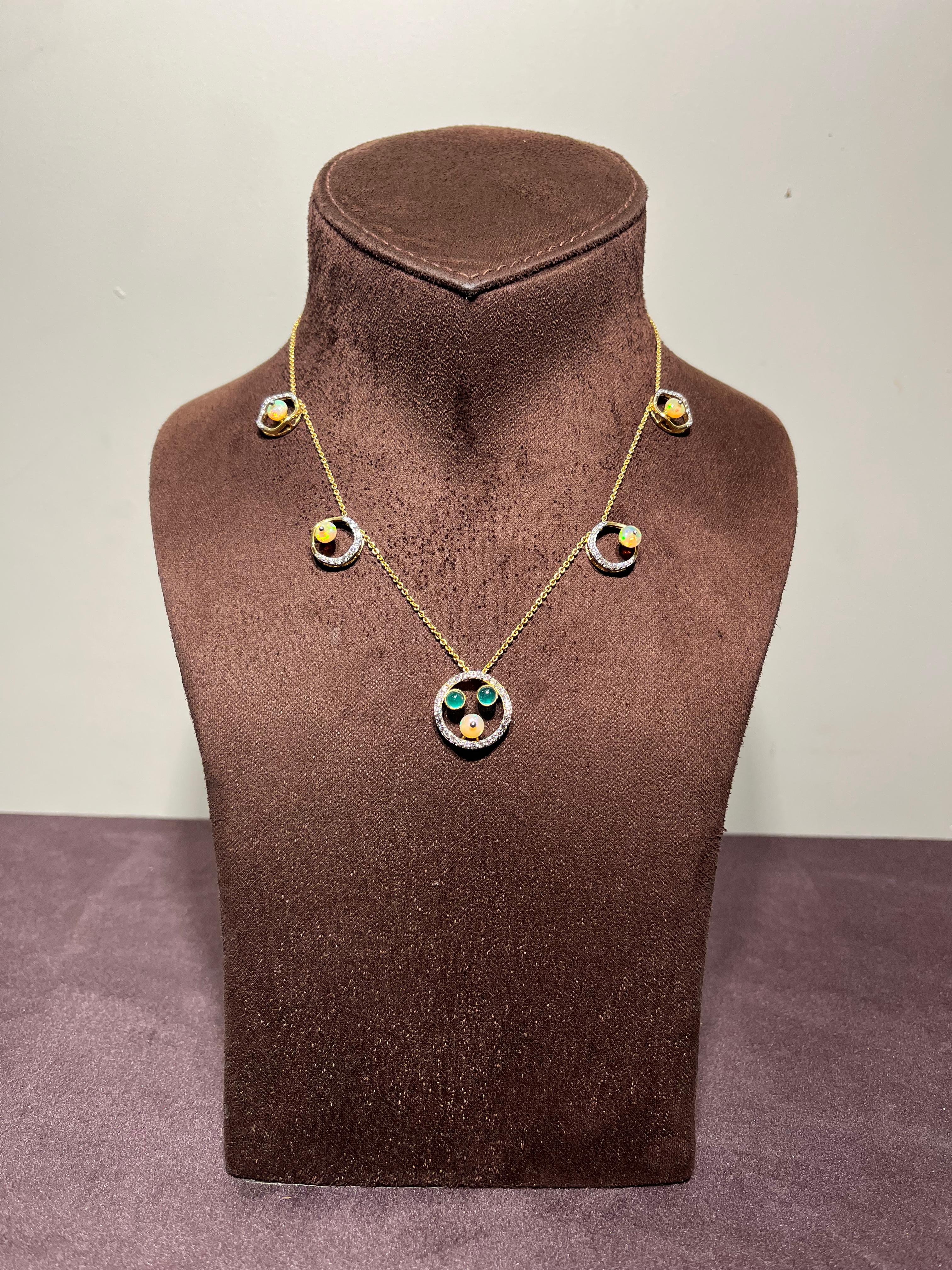 Simple Polki Necklace with Zambian Emerald and Opal