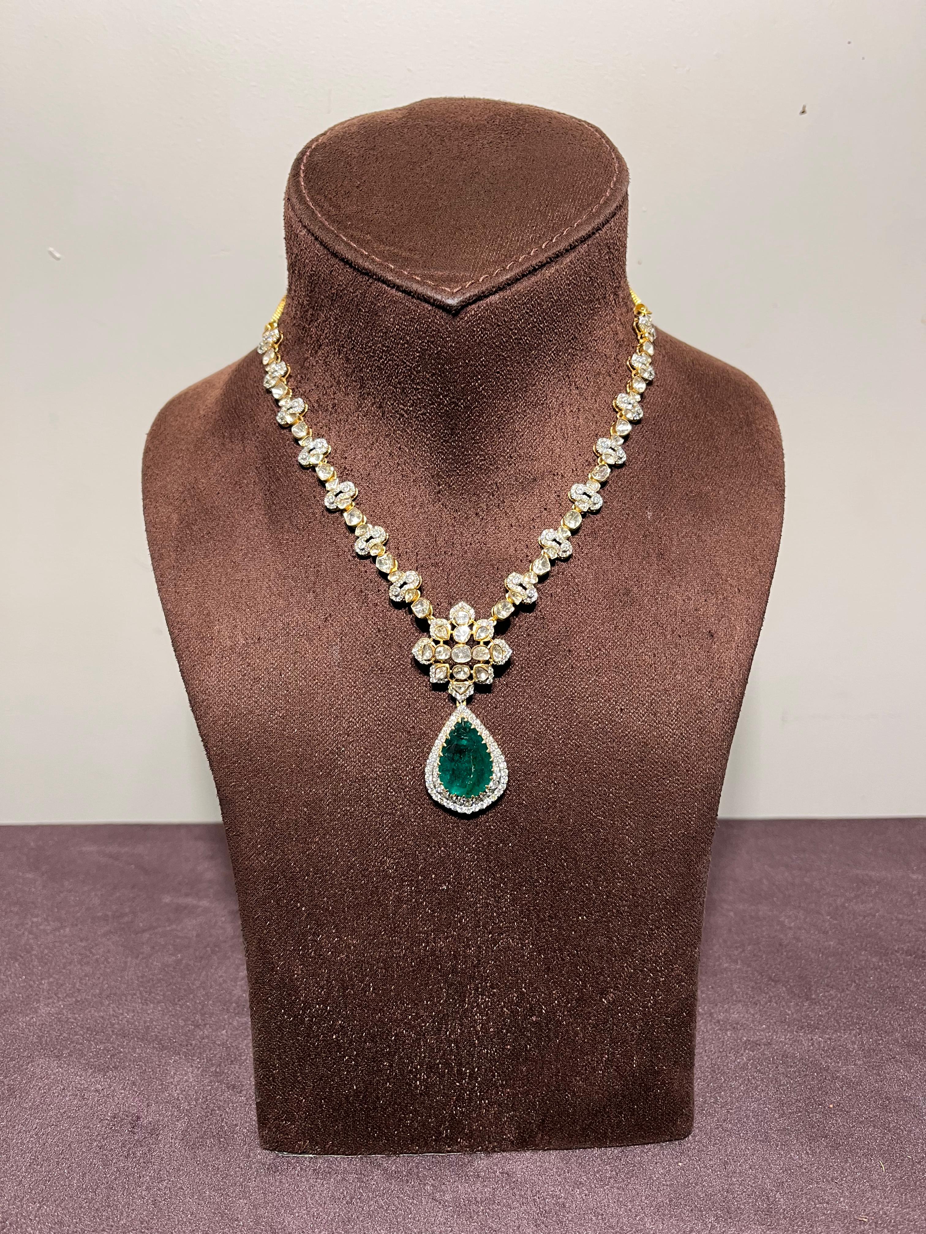Elegant Polki Necklace with Zambian Emerald