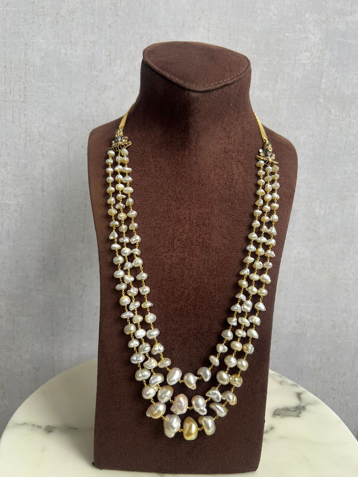 Unisex 3 rows KC pearl mala with Balaji side pieces