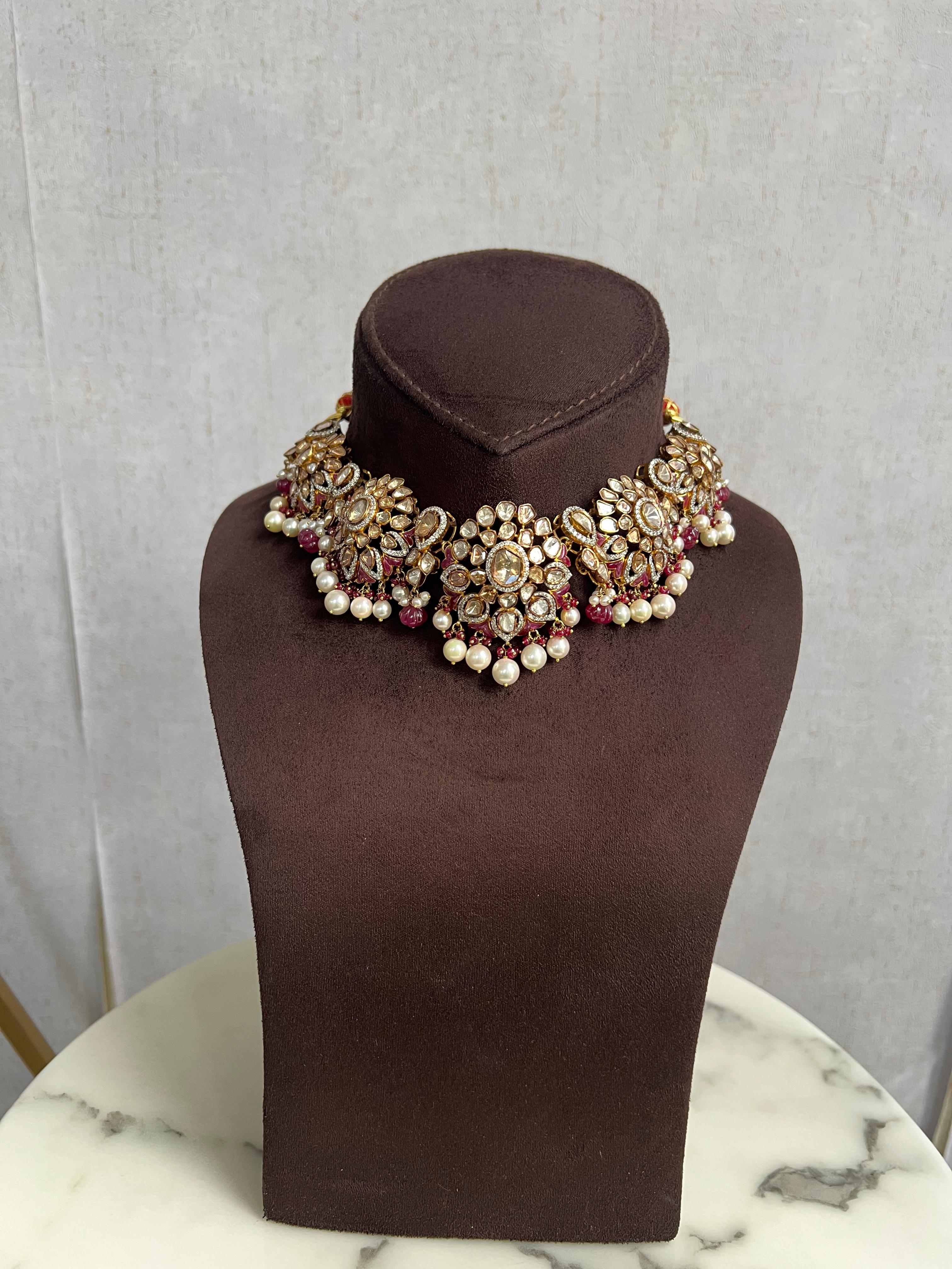 Floral Polki Necklace with Rubies