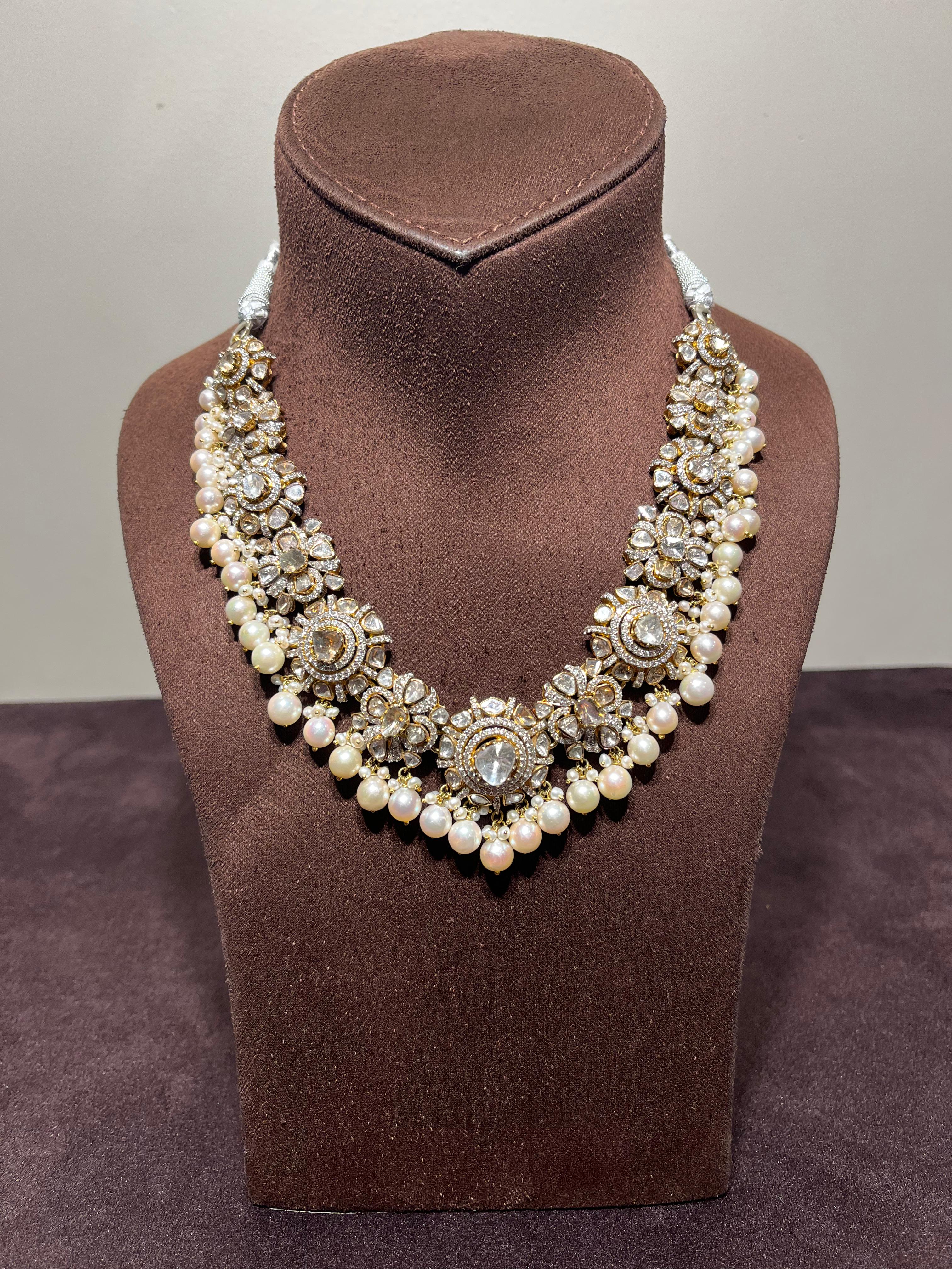 Classic polki floral necklace with pearls