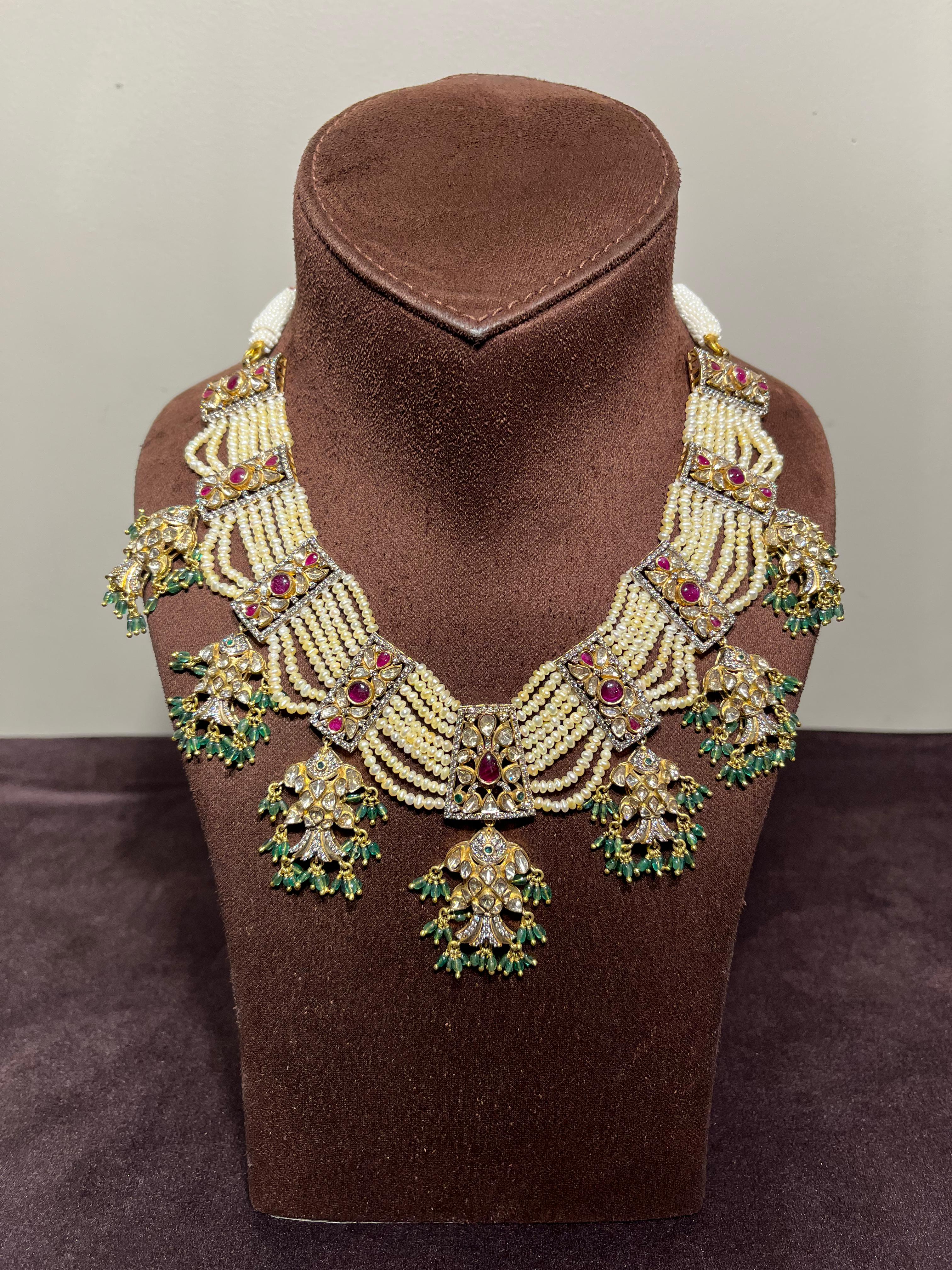 Unique pearl Polki Necklace with Fish motif