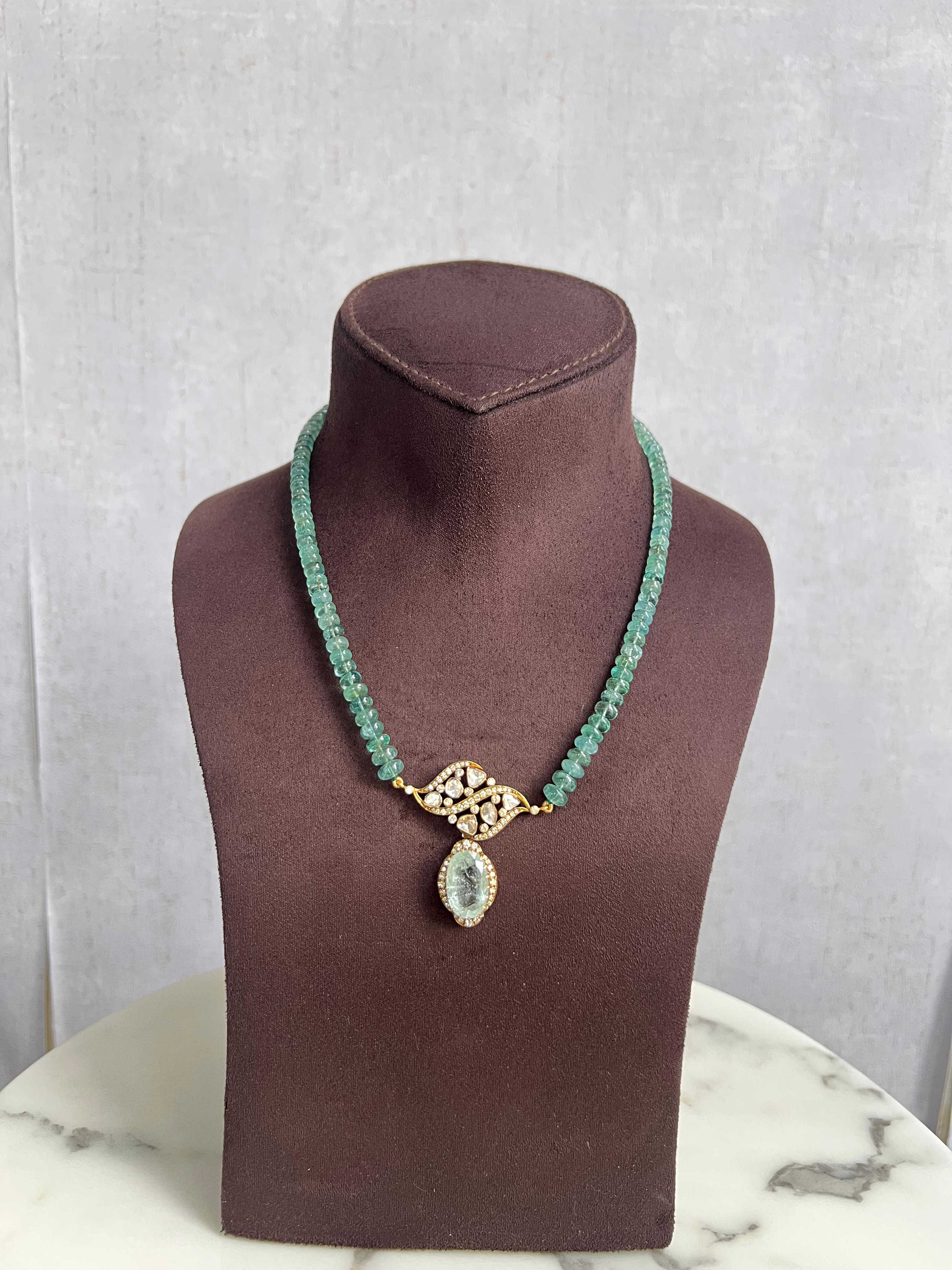 Zambian Emerald Beads with Polki Necklace