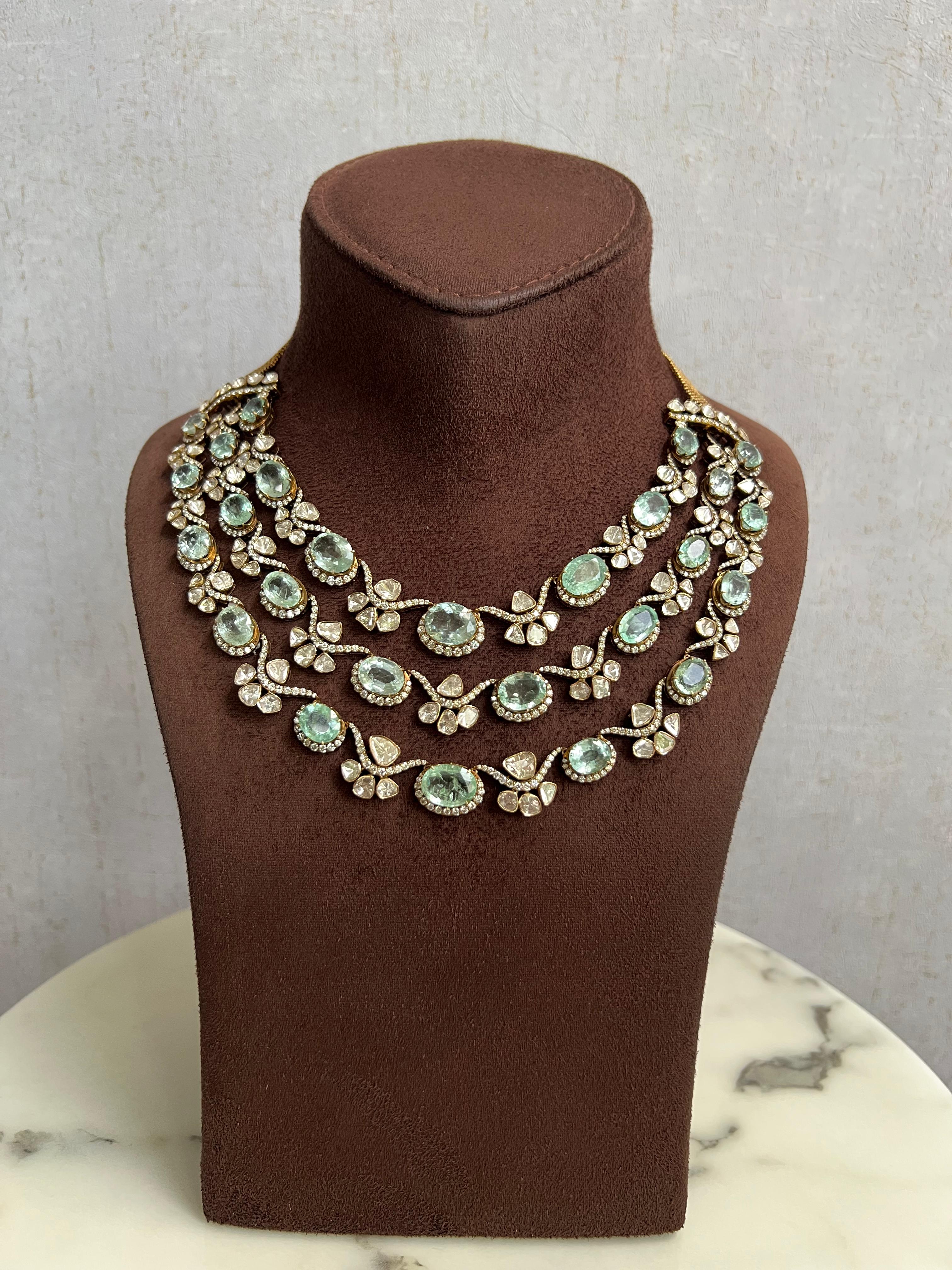 Exquisite Polki Necklace with Russian Emerald