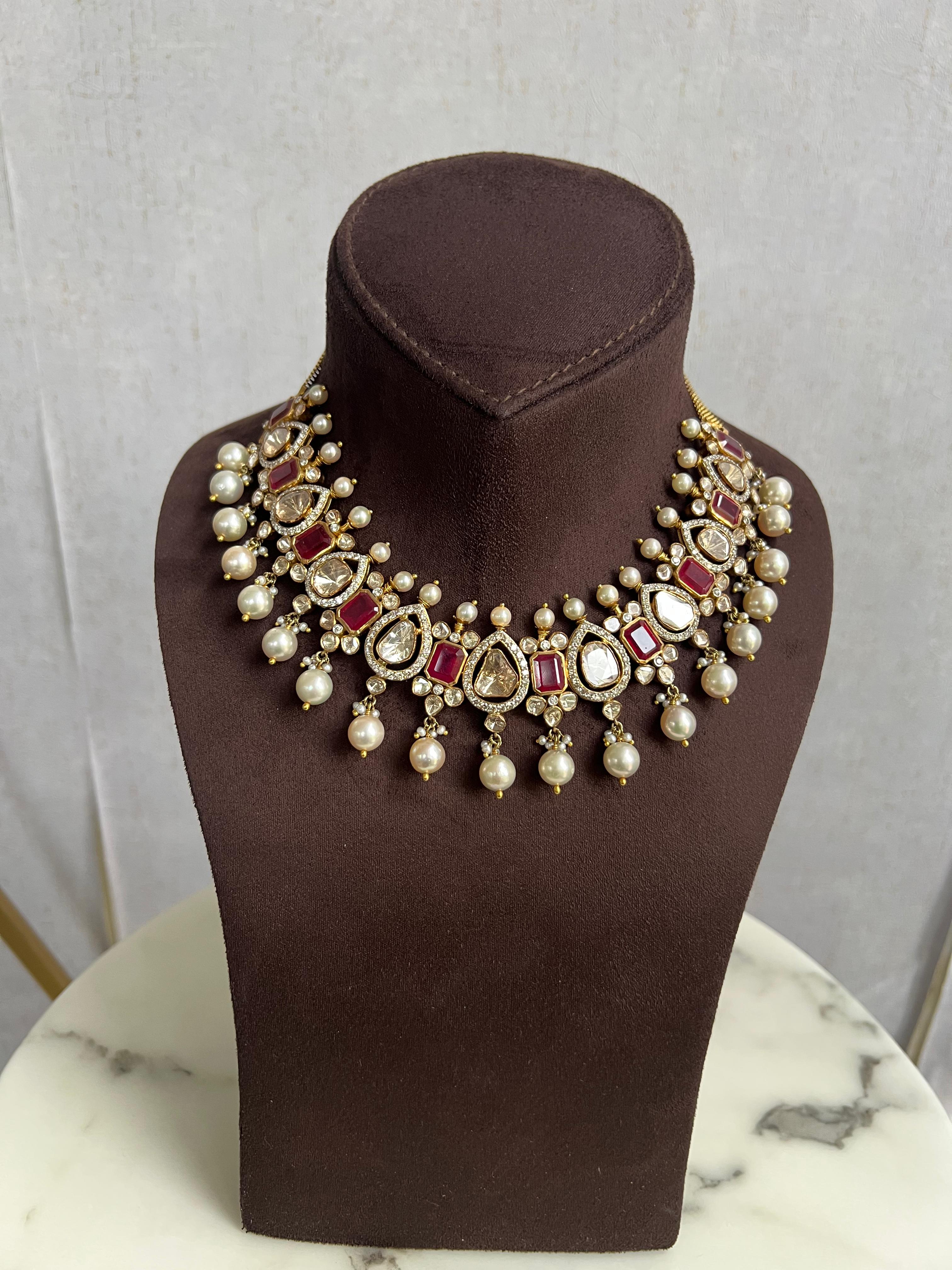 Classic Polki Necklace with Rubies