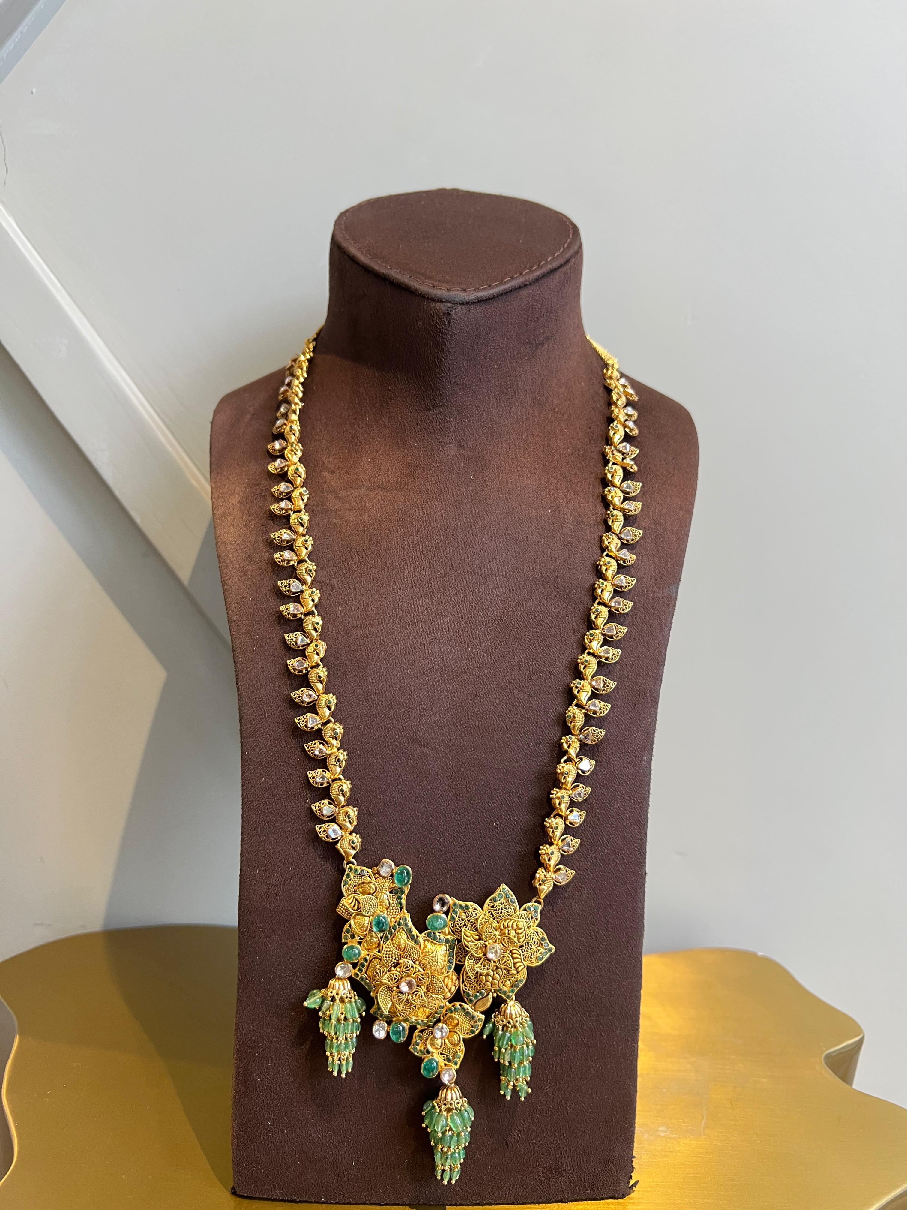 Floral Polki Haram with Emerald
