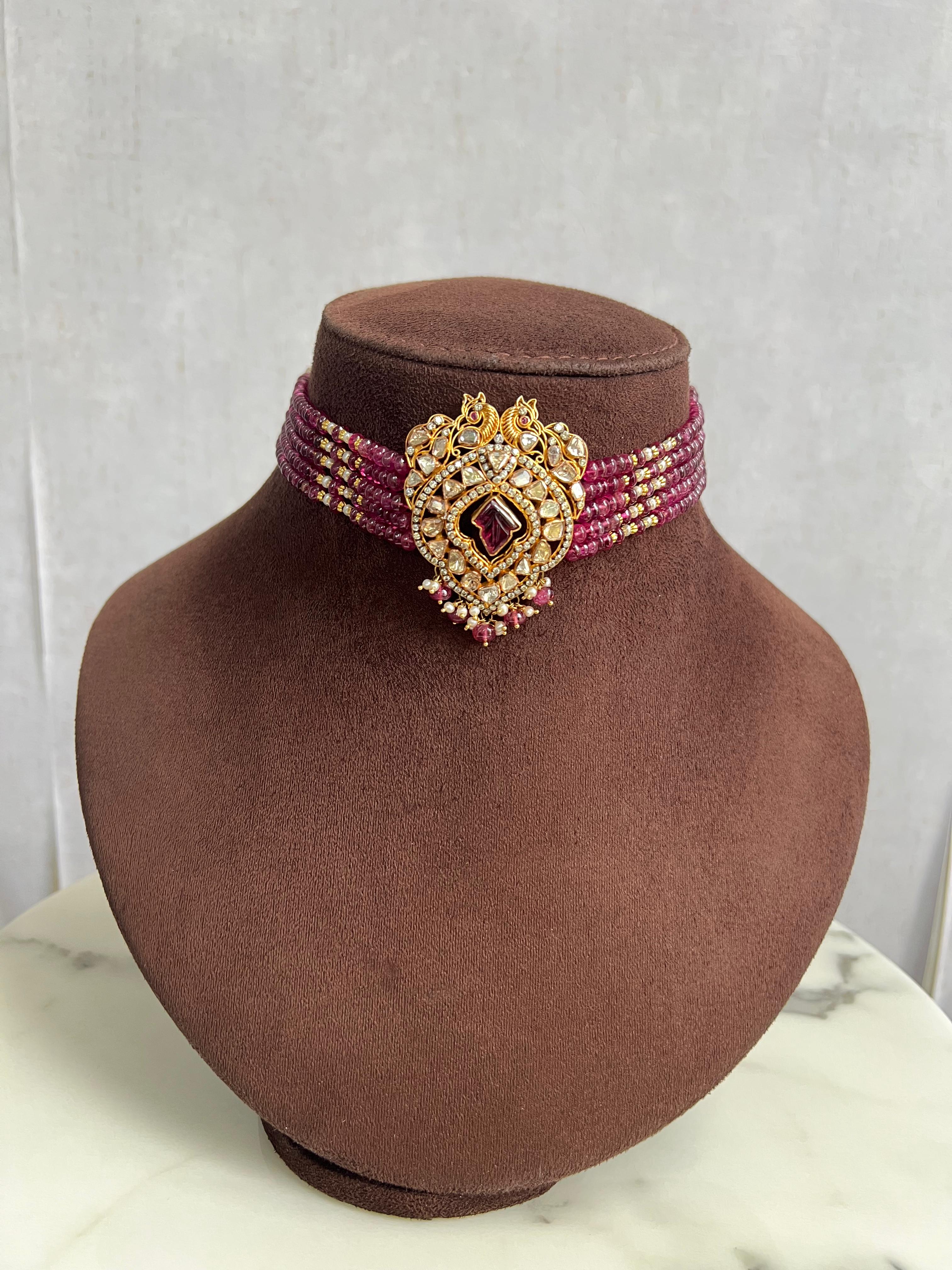 Polki Choker with Tourmaline Beads