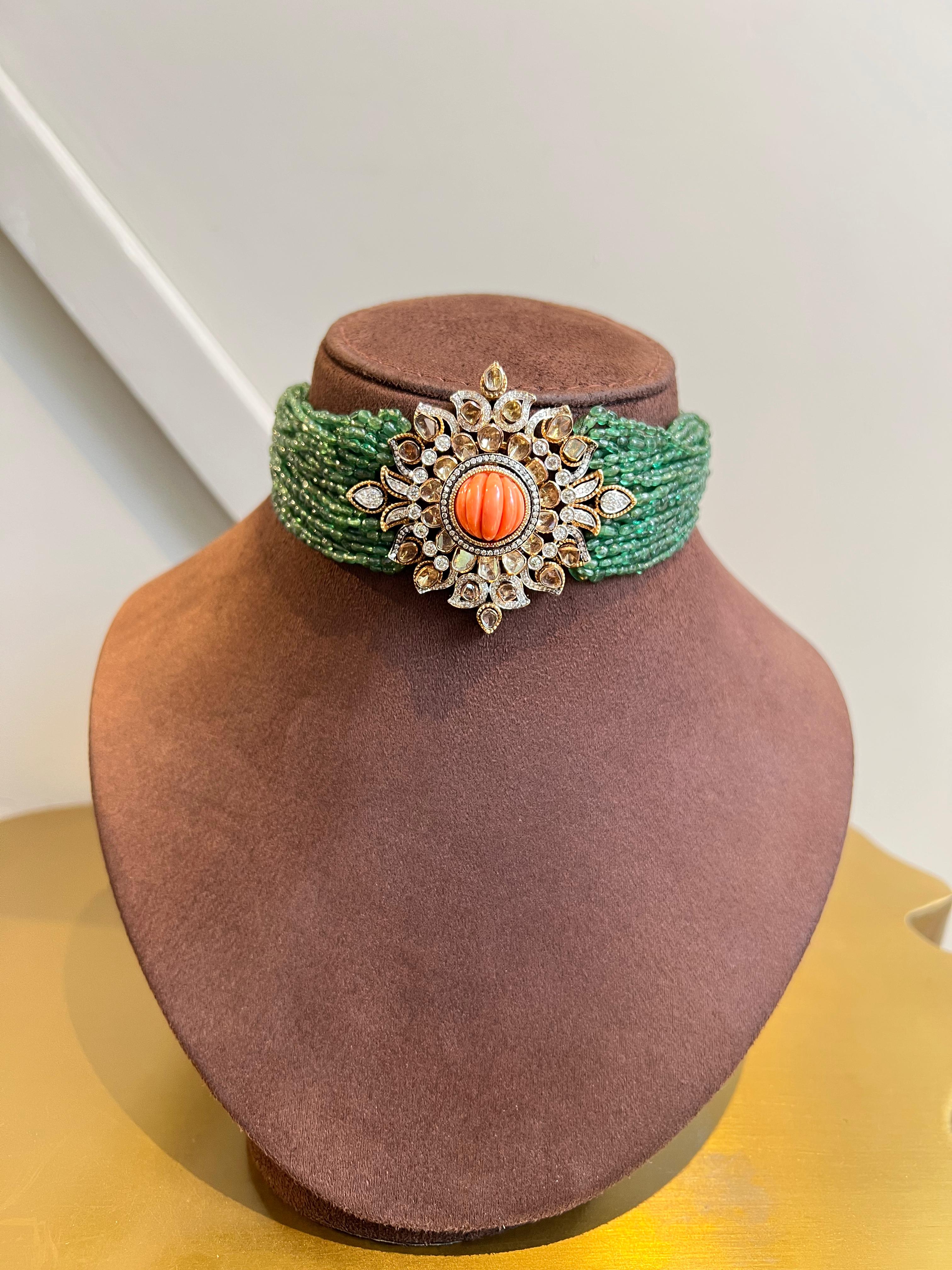 Elegant Polki Choker with Coral