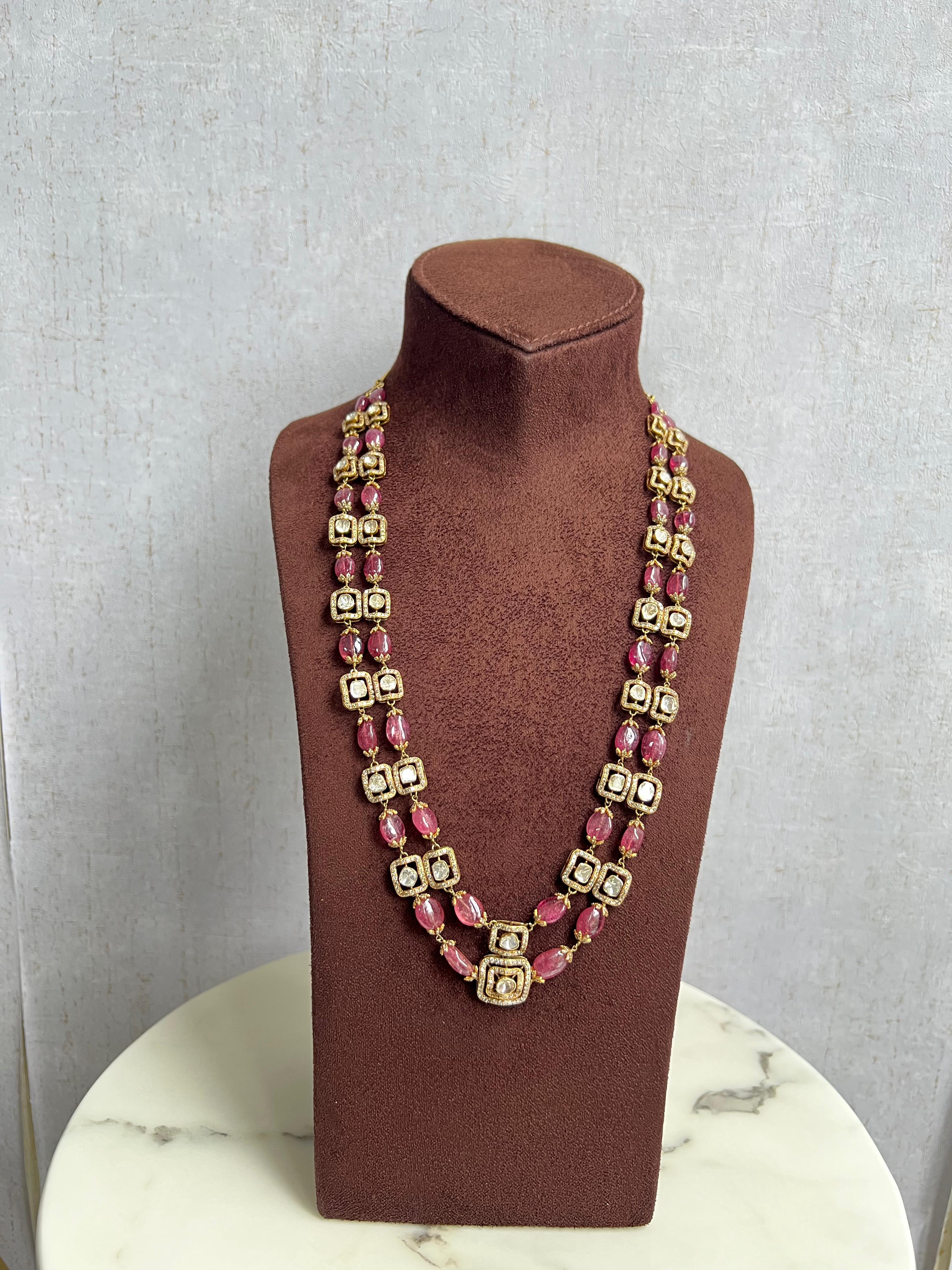 Unisex 2 rows Victorian Haram with Tourmaline Beads
