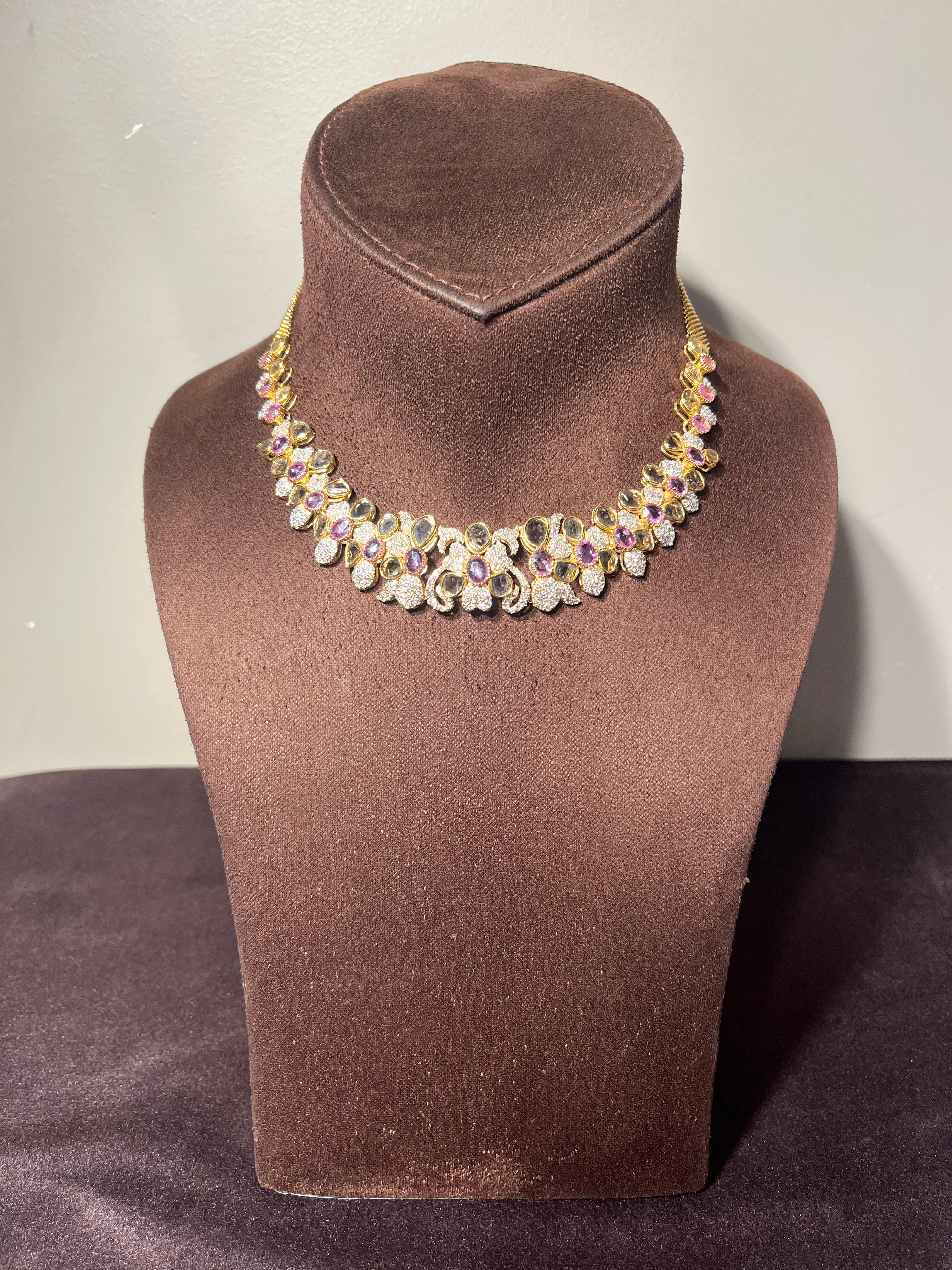 Polki Necklace with Pink Sapphire