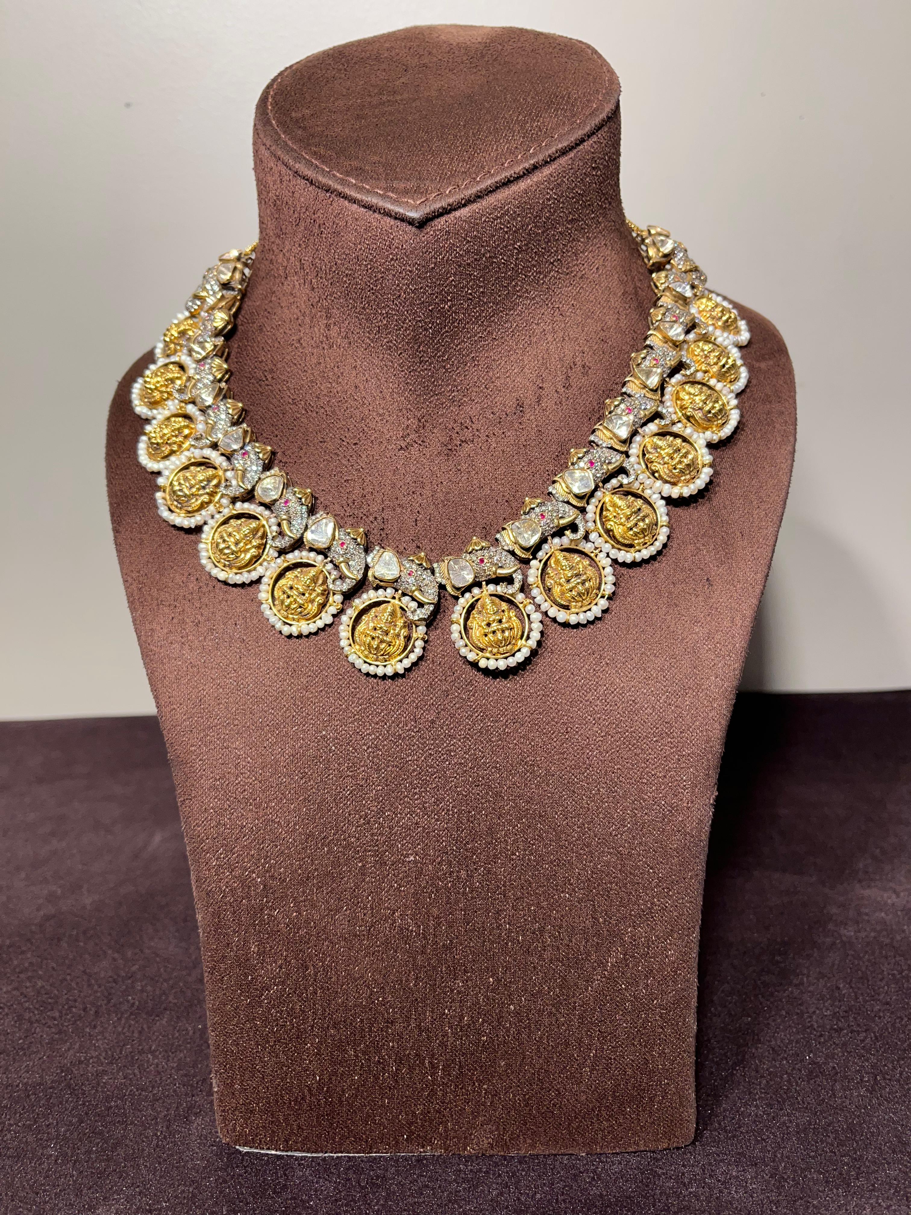 Elephant Motif Victorian Kasu Mala Necklace