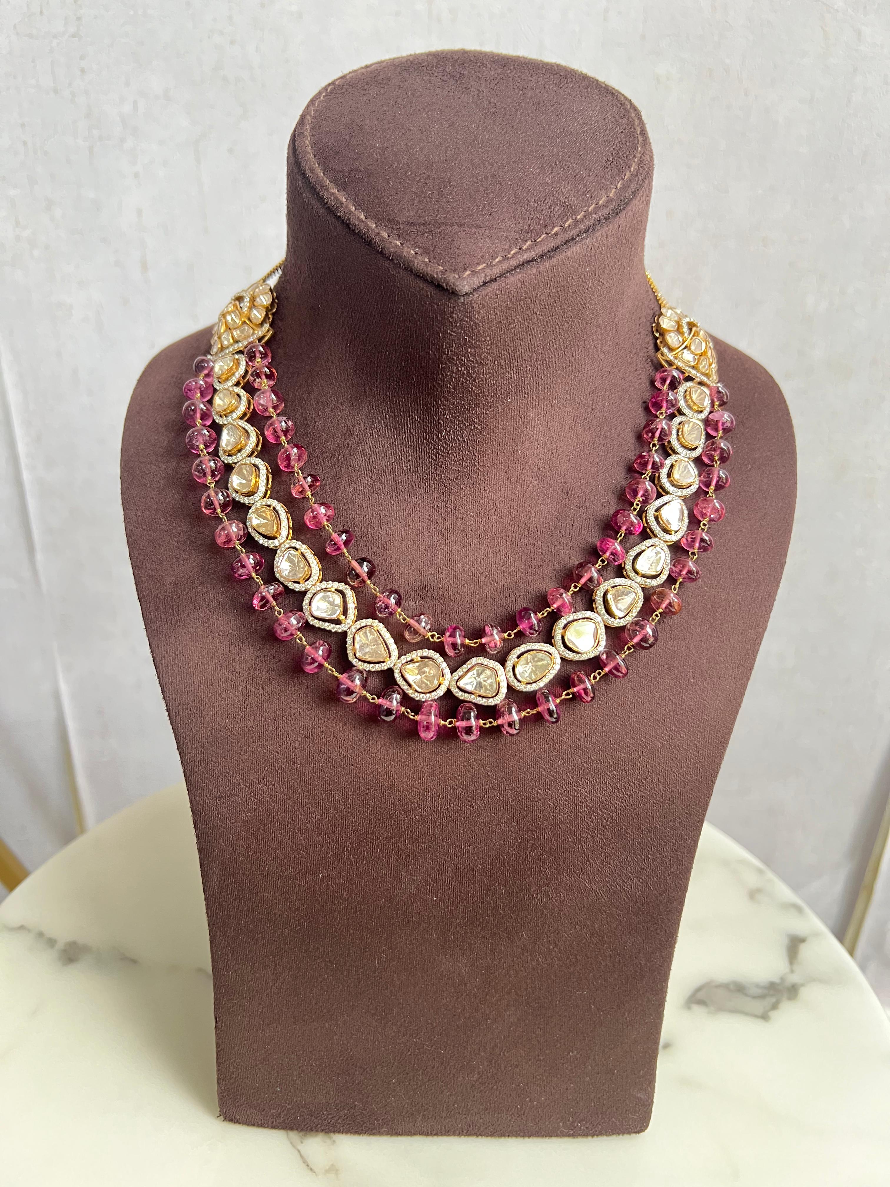 Polki Necklace with Tourmaline Beads