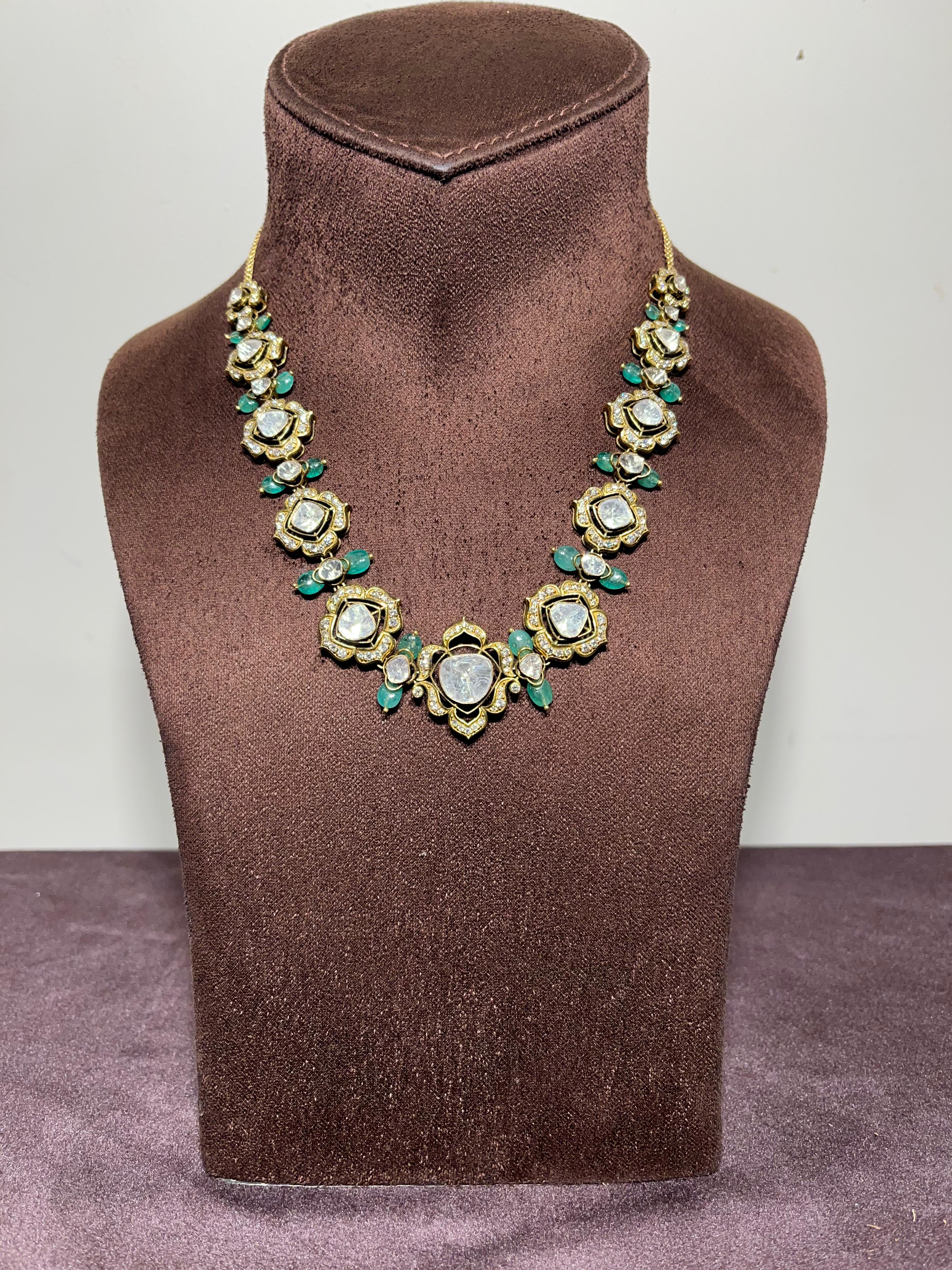 Timeless Polki Necklace with Zambian Emerald Beads