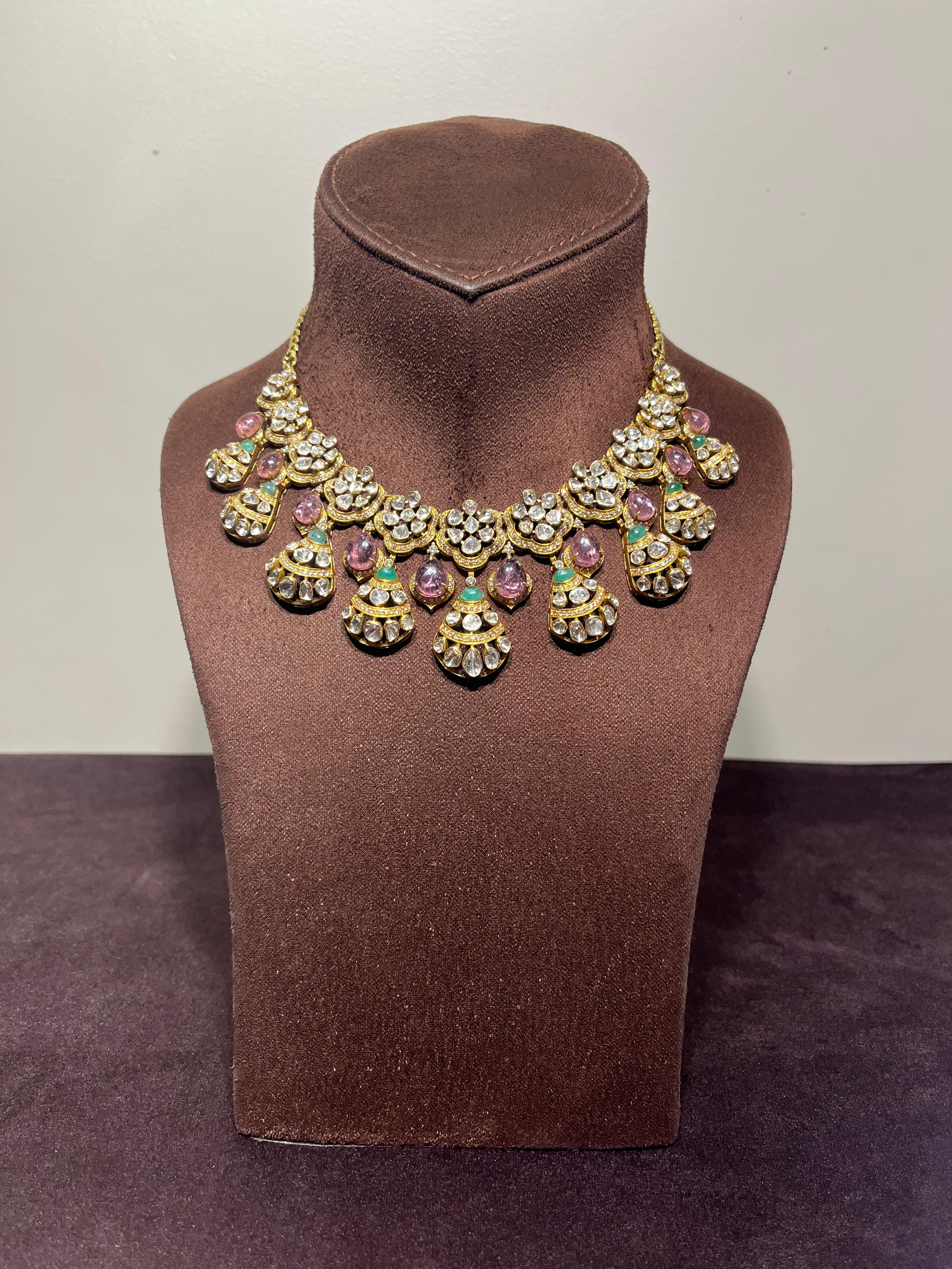 Pretty Polki Necklace Studded with Tourmalines